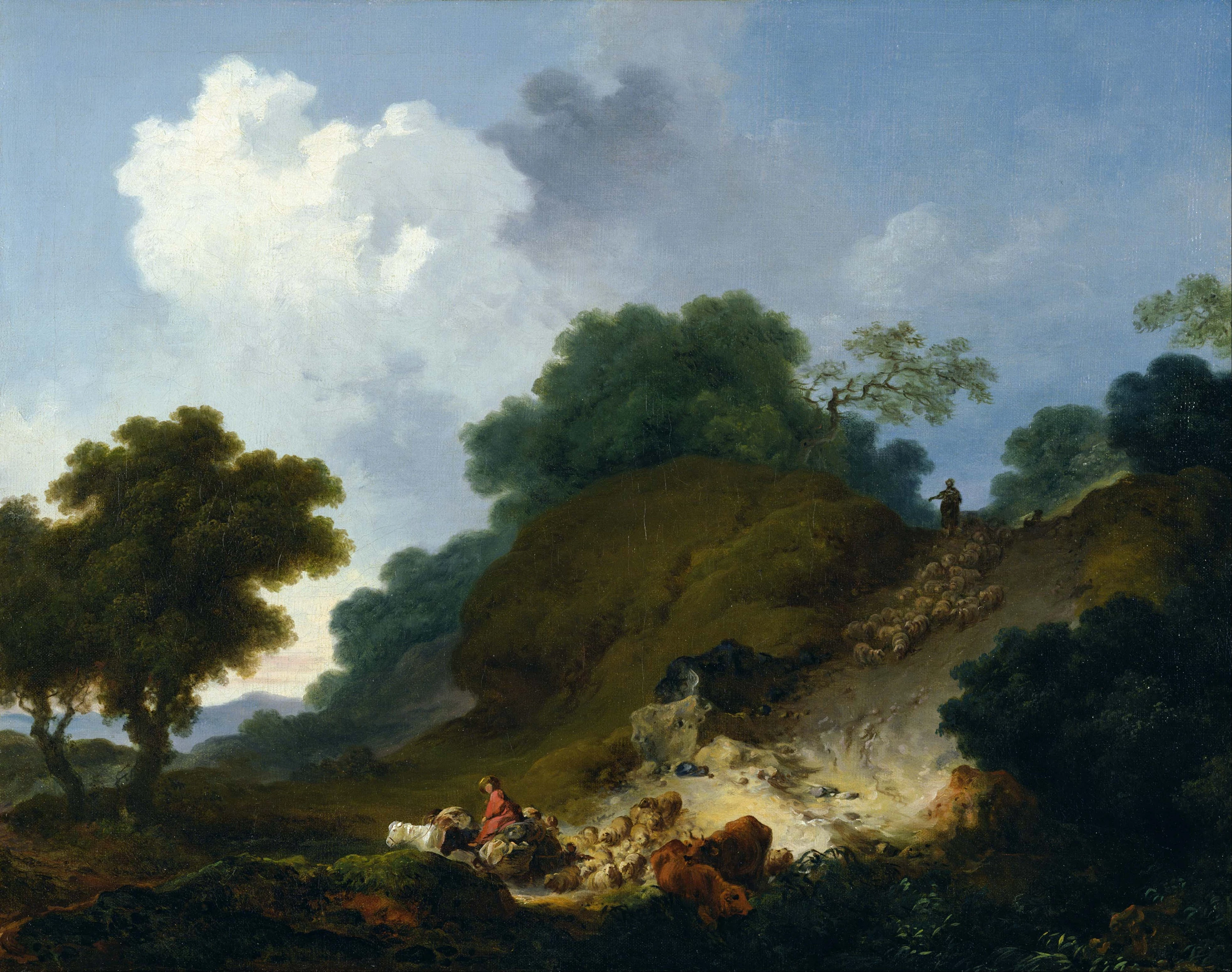 Landscape with Shepherds and Flock of Sheep, Jean-Honoré Fragonard