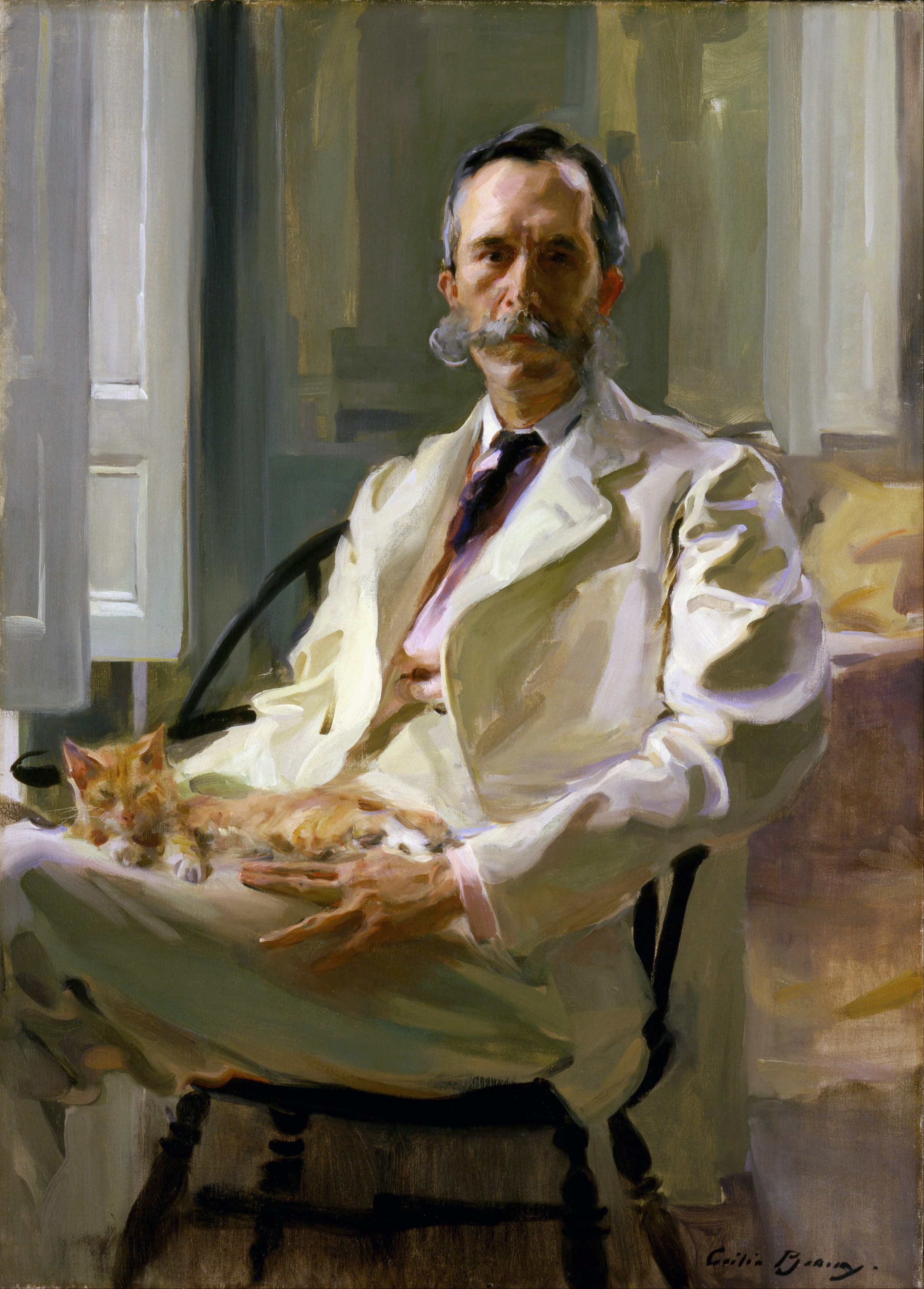 Man with the Cat — Portrait of Henry Sturgis Drinker, zoomed in