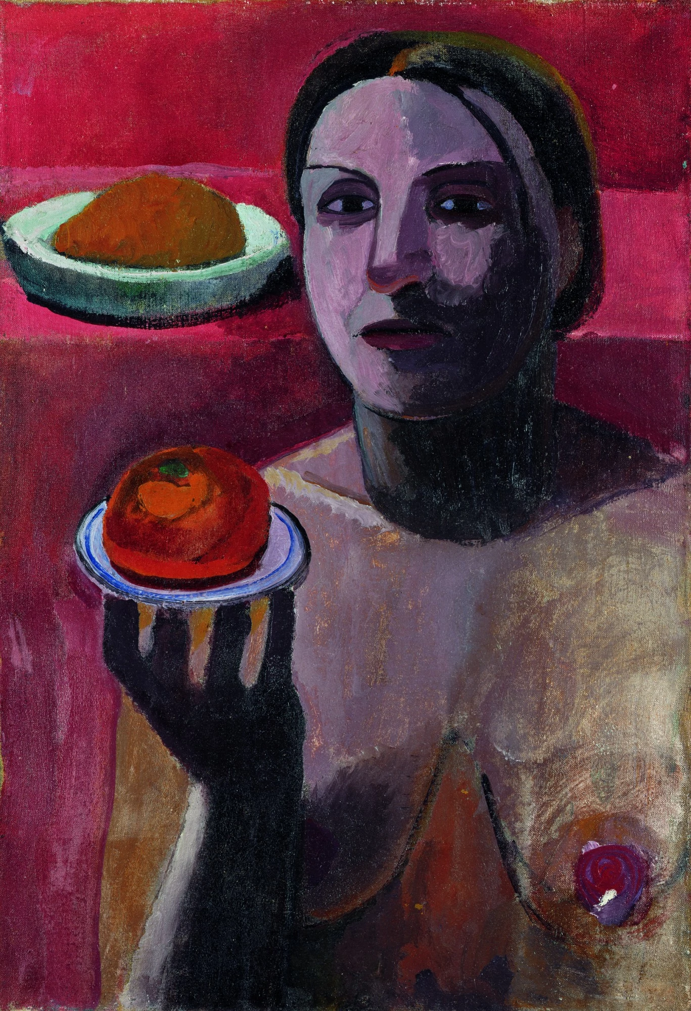 Italian woman with a plate in her raised hand, Paula Modersohn-Becker