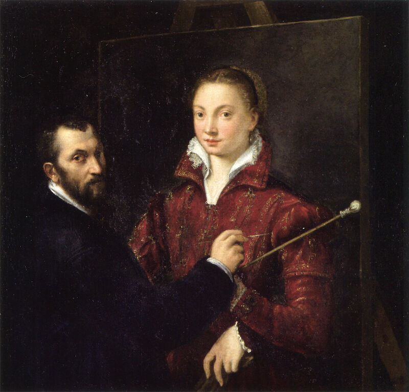 Self-portrait with Bernardino Campi scale comparison