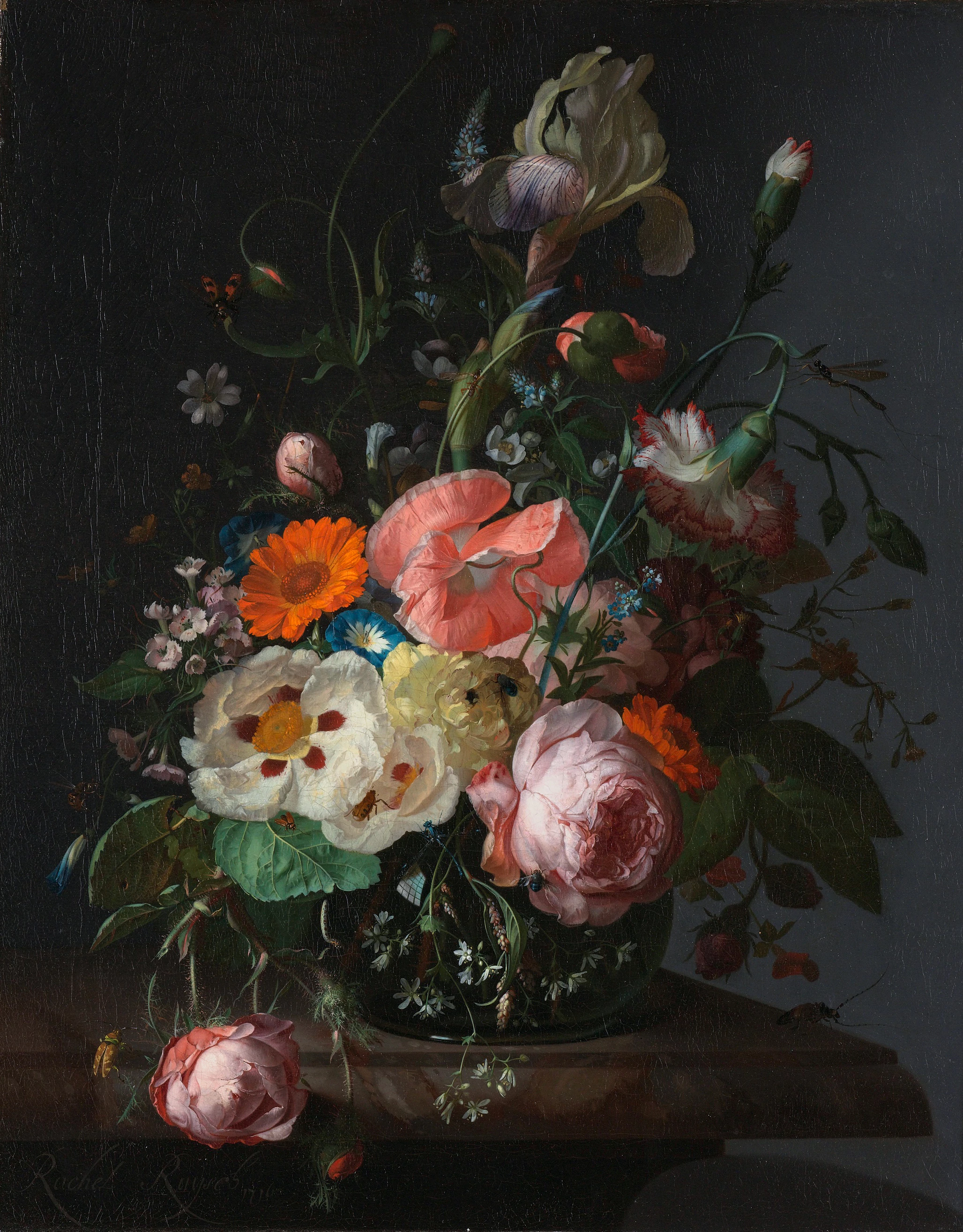 Still Life with Flowers on a Marble Tabletop, Rachel Ruysch