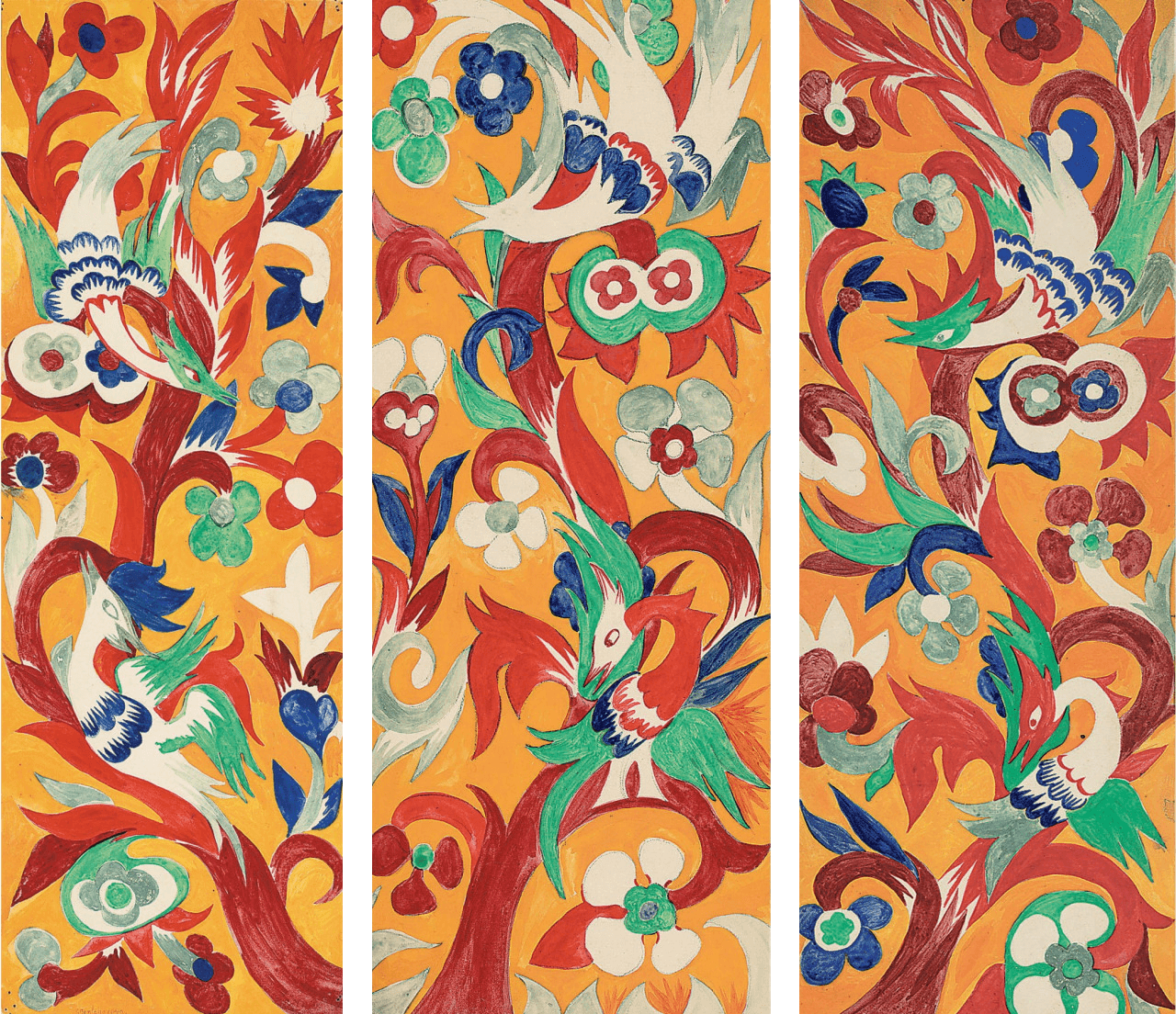 Designs for the stage wings of ‘Le Coq d’Or’, zoomed in