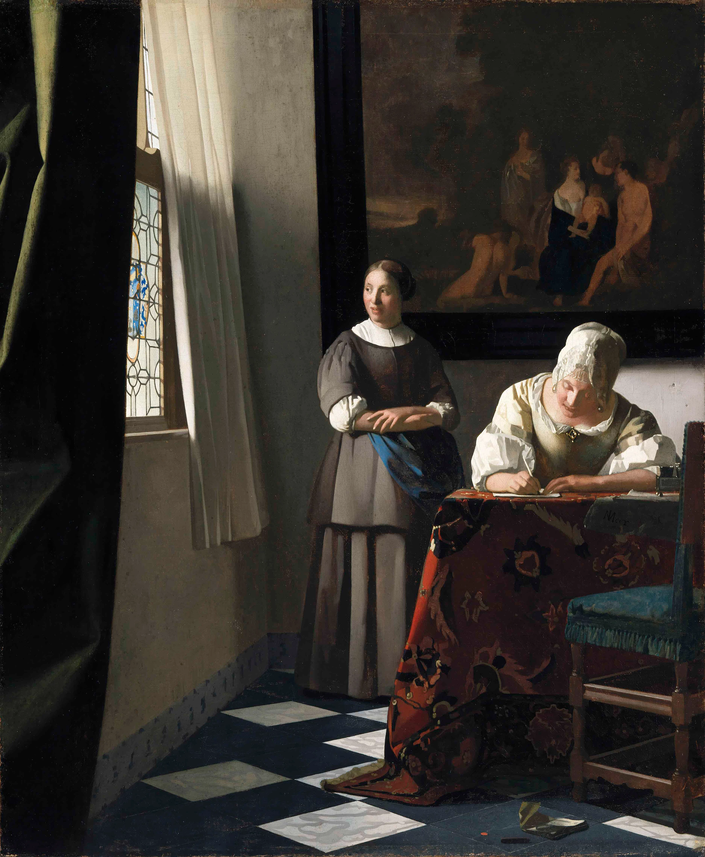 A Woman Writing a Letter with her Maidservant, Johannes Vermeer