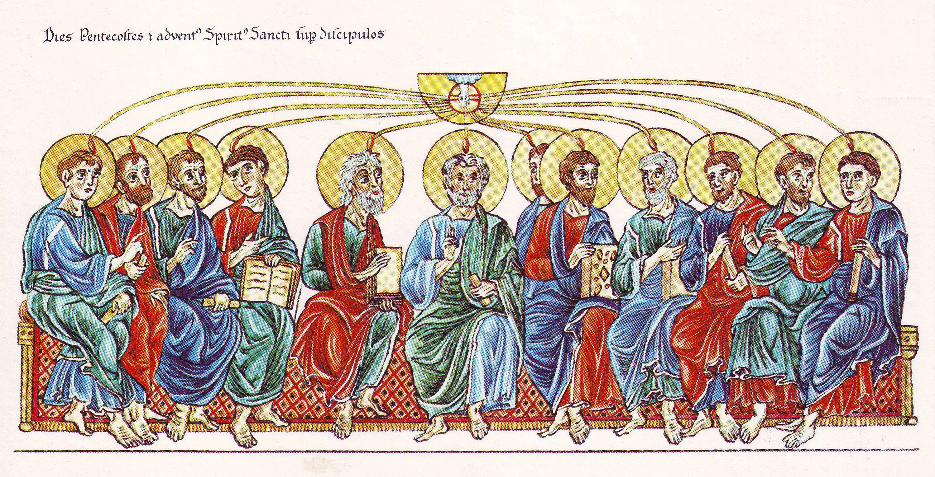 Hortus Deliciarum — The Holy Spirit descends on the Apostles, Herrad of Landsberg