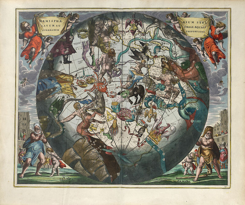 Harmonia Macrocosmica Plate 29 — Southern Stellar and Terrestrial Hemisphere scale comparison