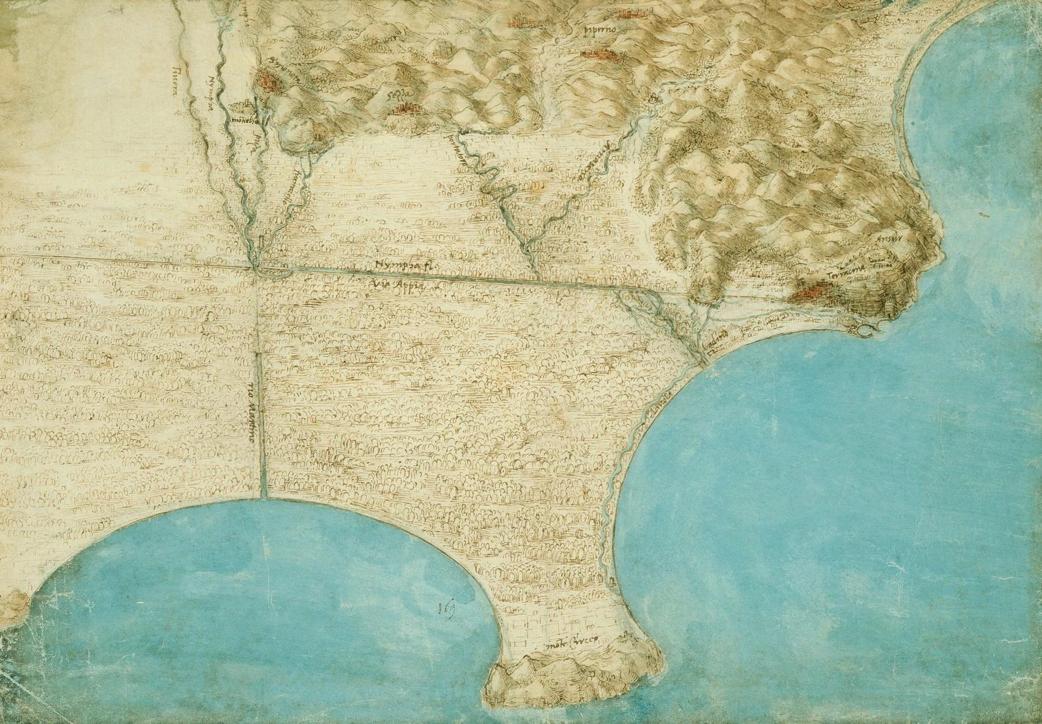 A map of the Pontine marshes, Leonardo da Vinci