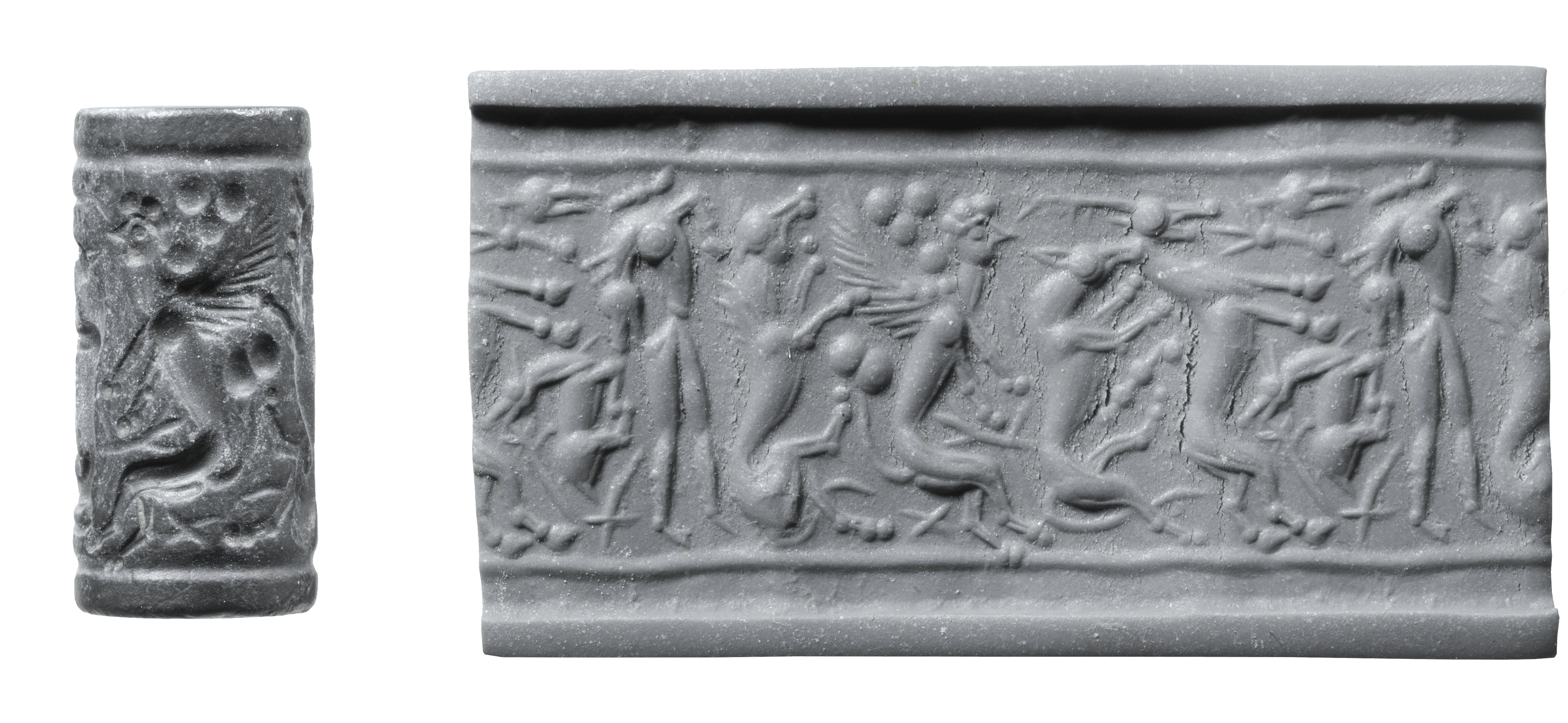Minoan Haematite Cylinder Seal, zoomed in
