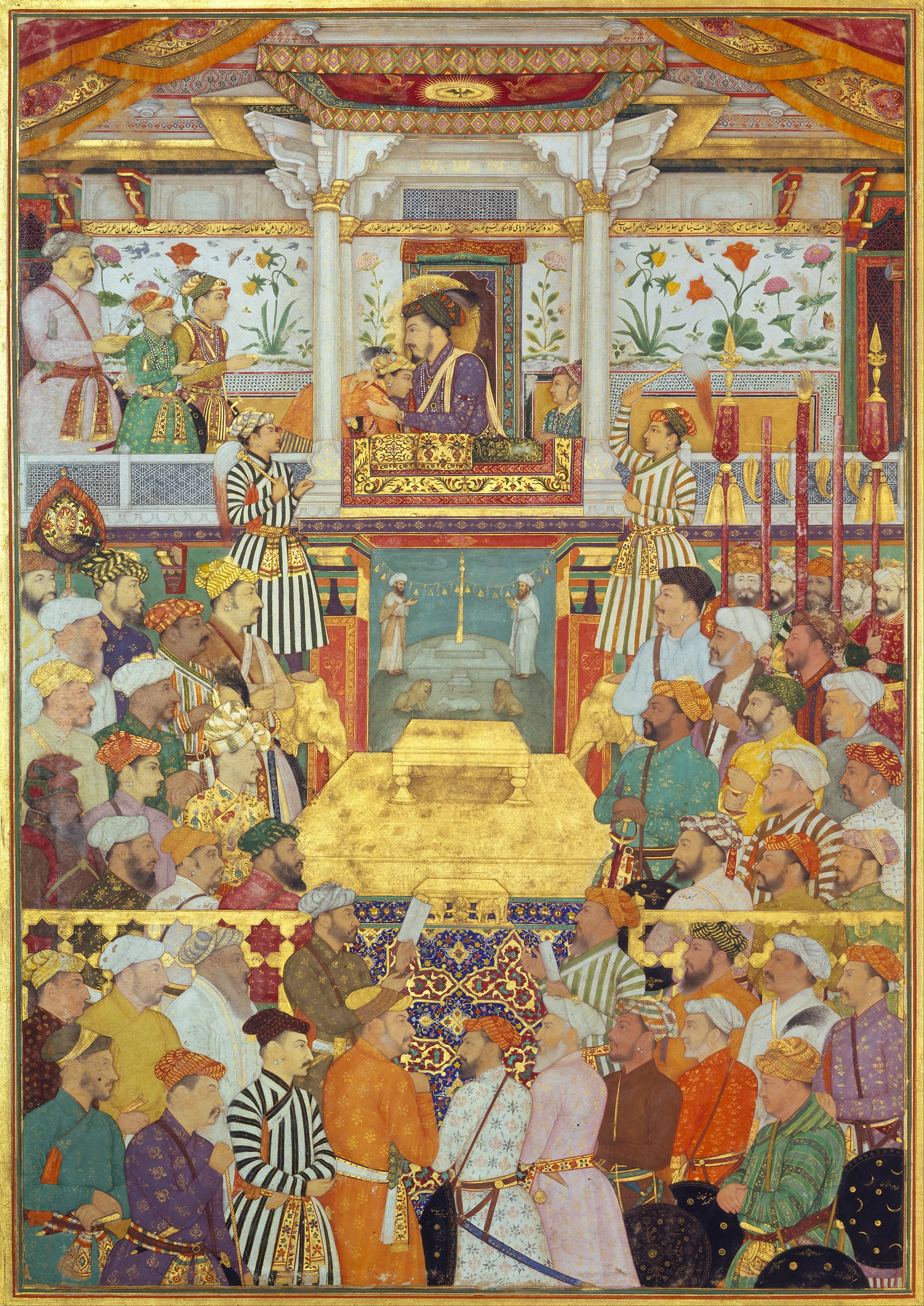 Shah-Jahan receives his three eldest sons and Asaf Khan during his accession ceremonies, Bichitr
