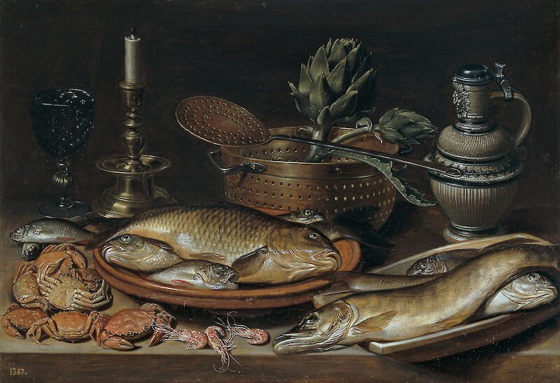 Still Life with Fish, Candle, Artichokes, Crabs and Shrimp scale comparison