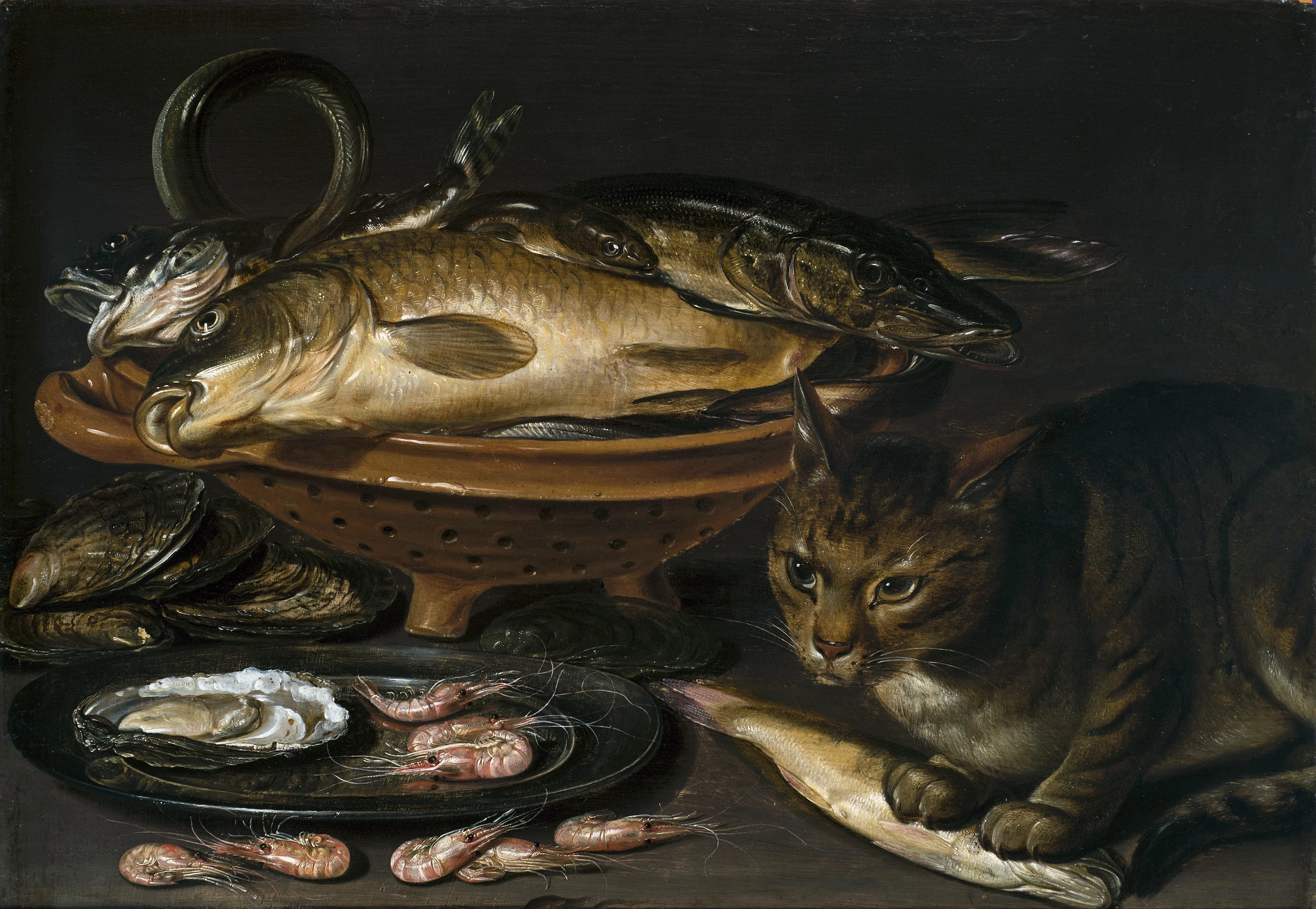 Still Life of Fish and Cat, Clara Peeters