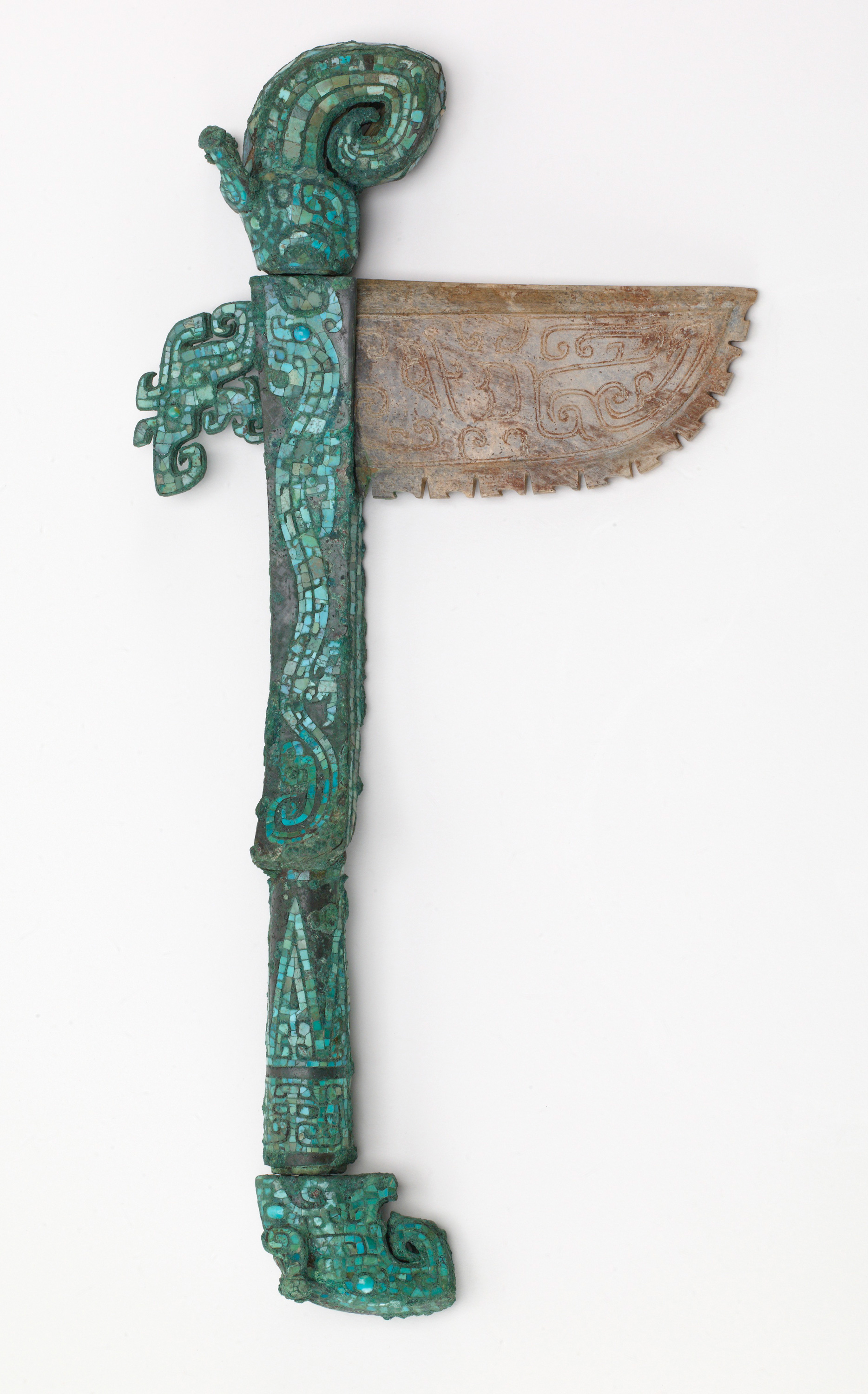 Hafted axe with dragons, zoomed in