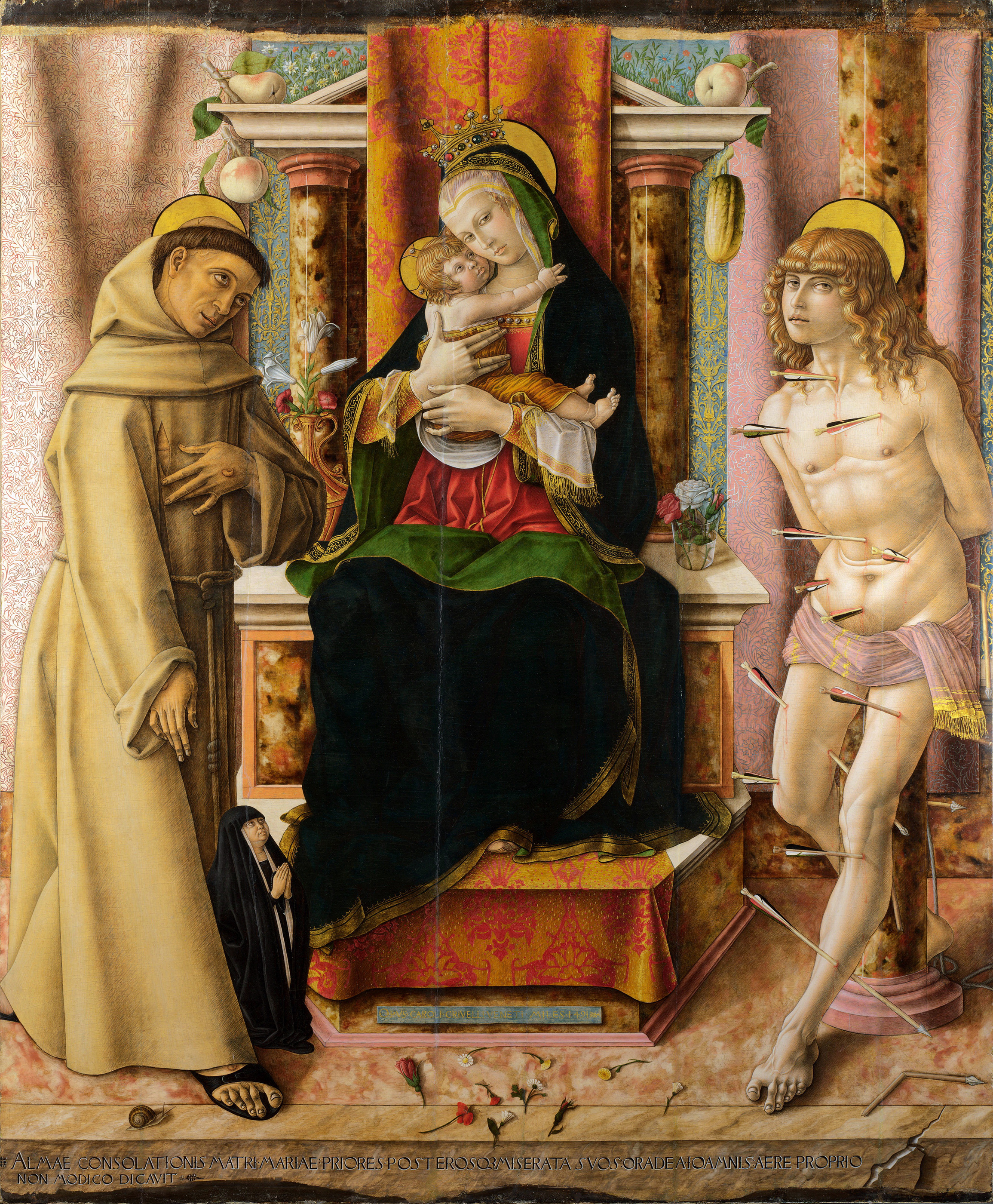 The Virgin and Child with Saints Francis and Sebastian, zoomed in