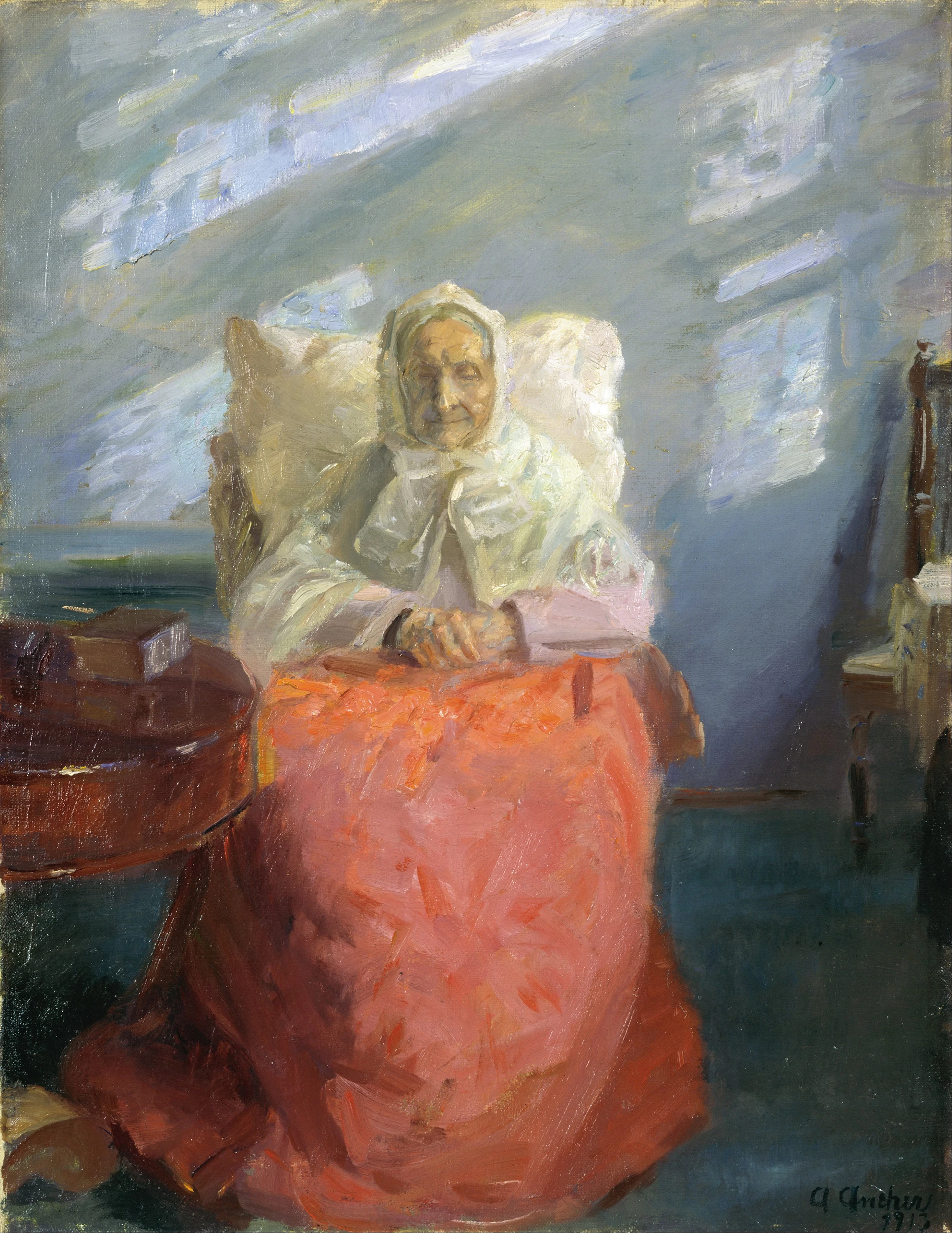 Mrs Ane Brøndum in the blue room, Anna Ancher