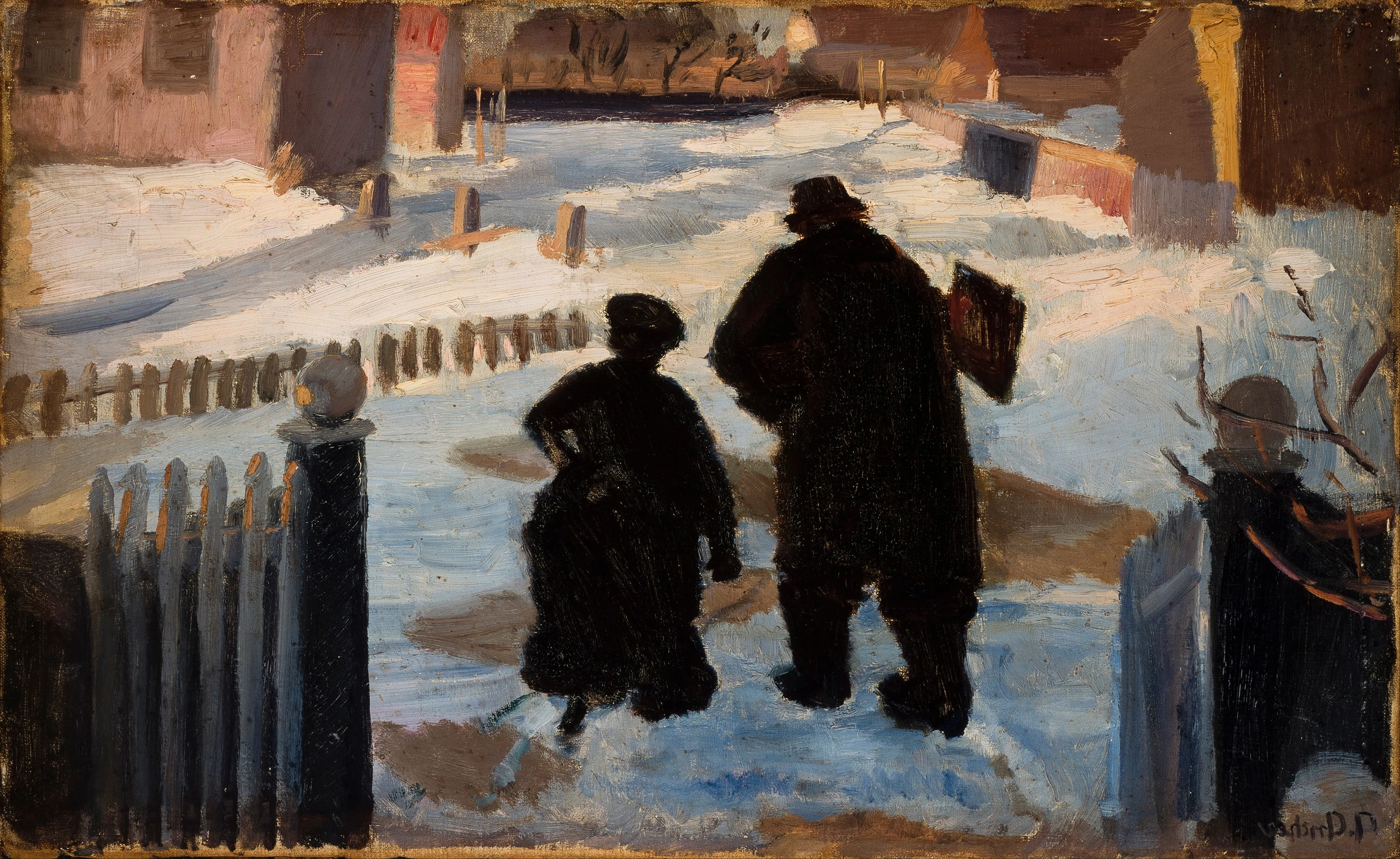 Michael Ancher on his way to his studio accompanied by the organist Helene Christensen, Anna Ancher