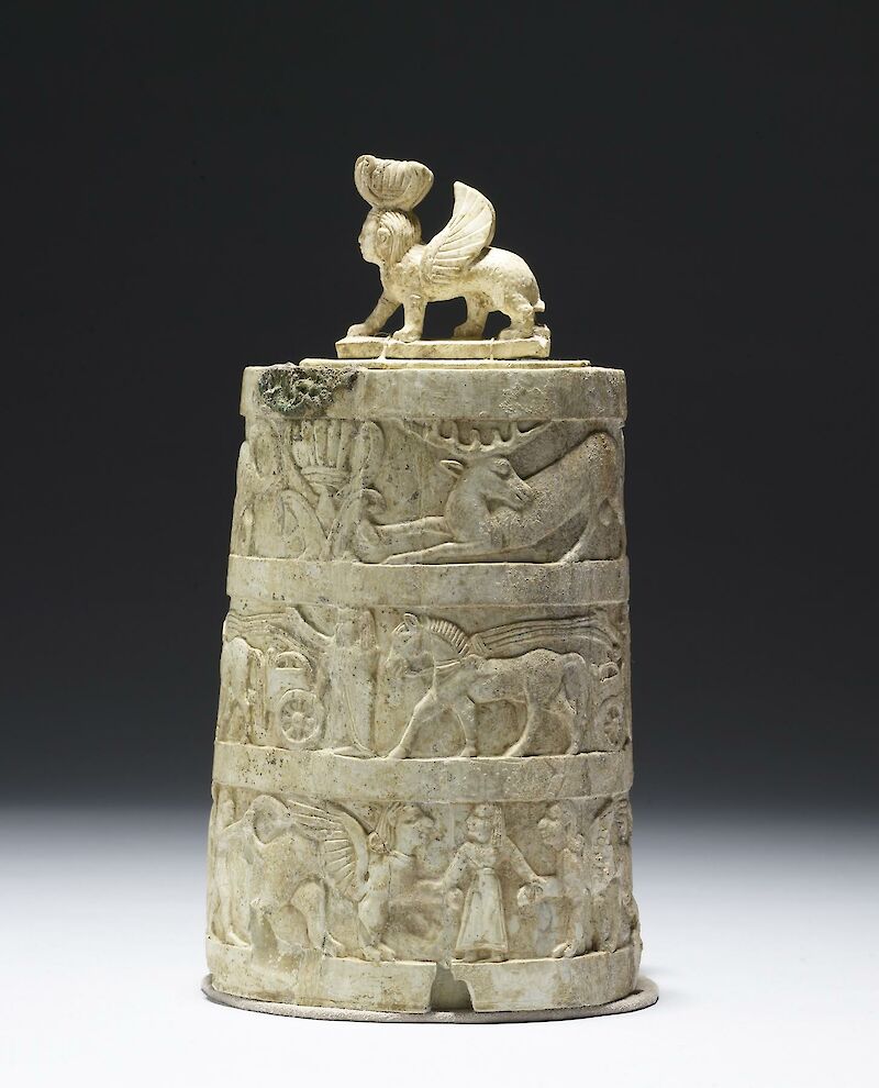 Pyxis and Lid with Sphinx-Shaped Handle scale comparison
