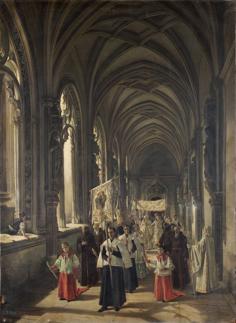 Procession through the cloister of San Juan de los Reyes, Toledo scale comparison