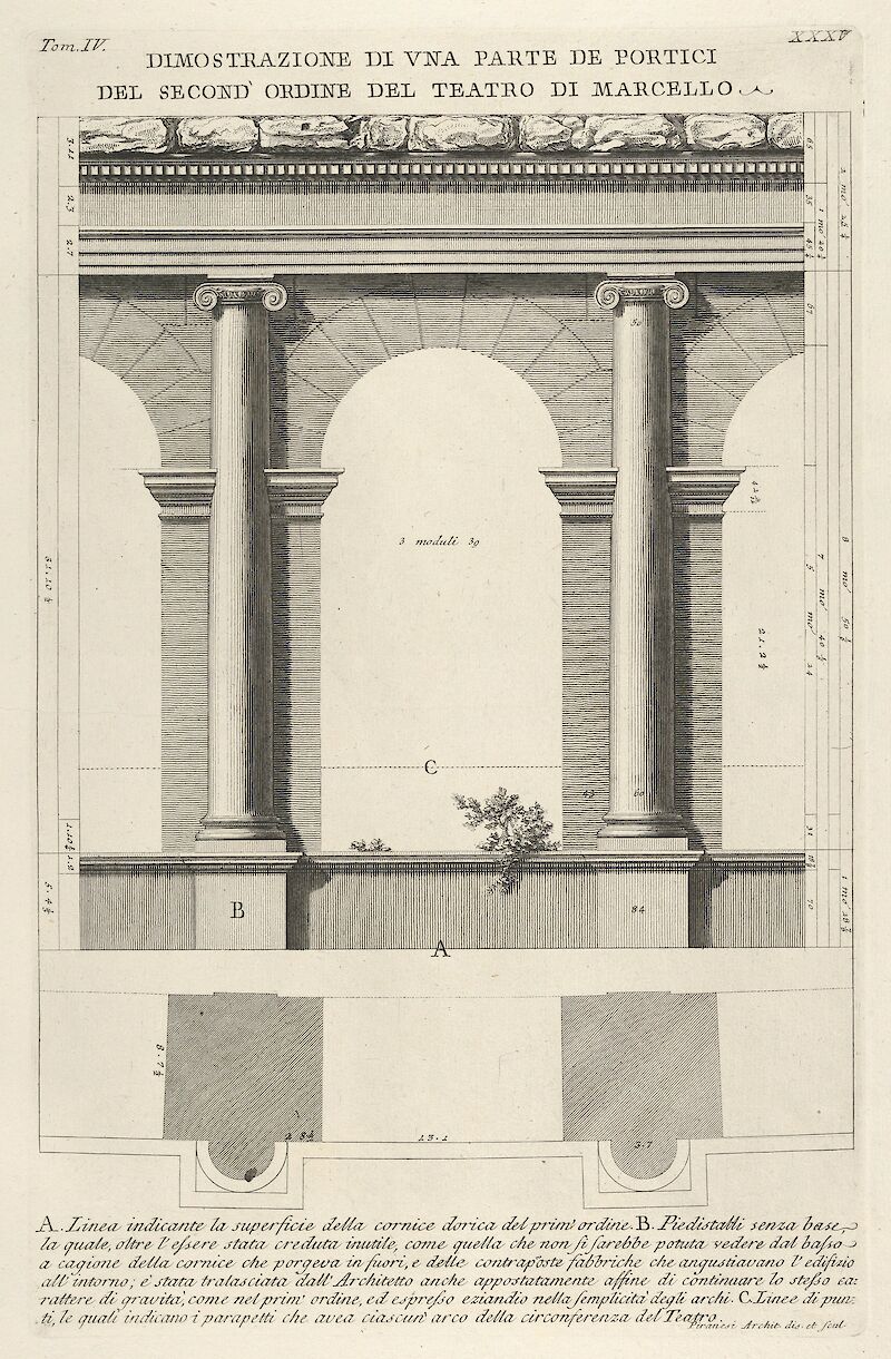 Elevation and Plan of Theater of Marcellus scale comparison