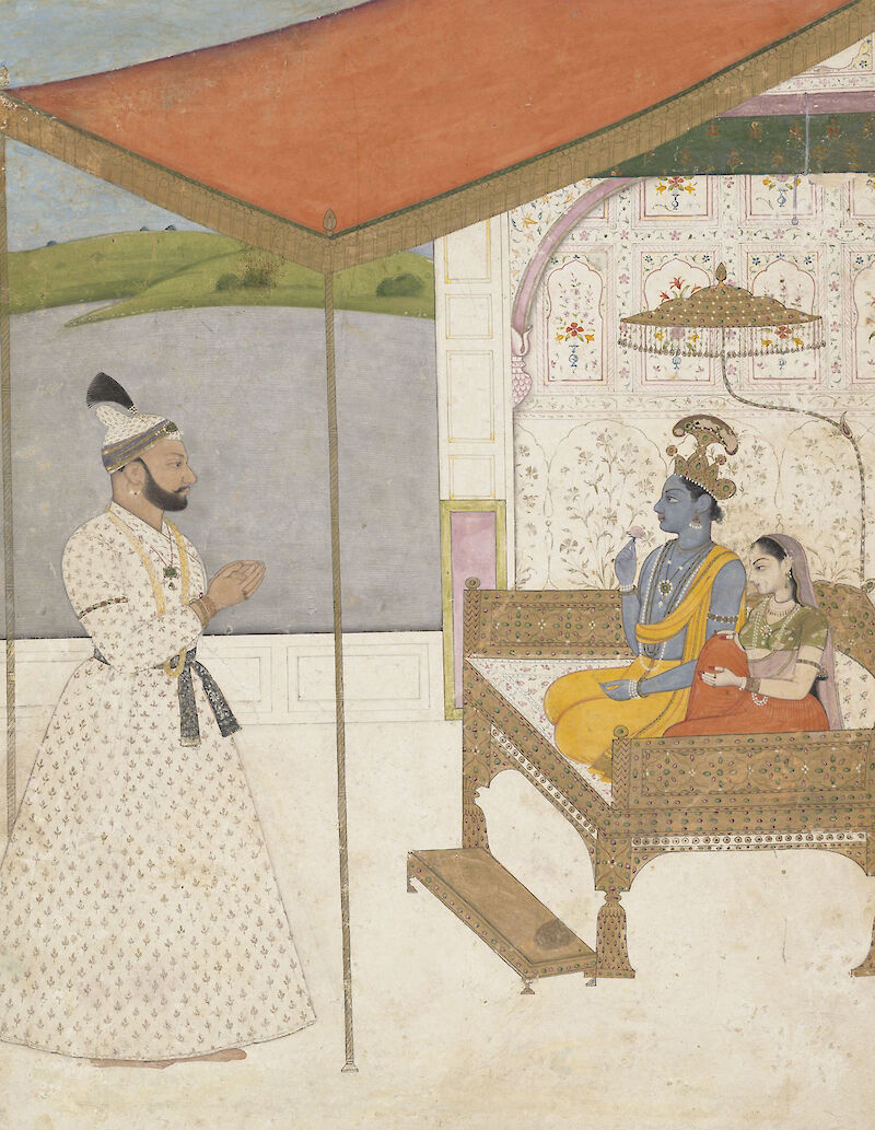 Raja Balwant Singh Revering Krishna and Radha scale comparison