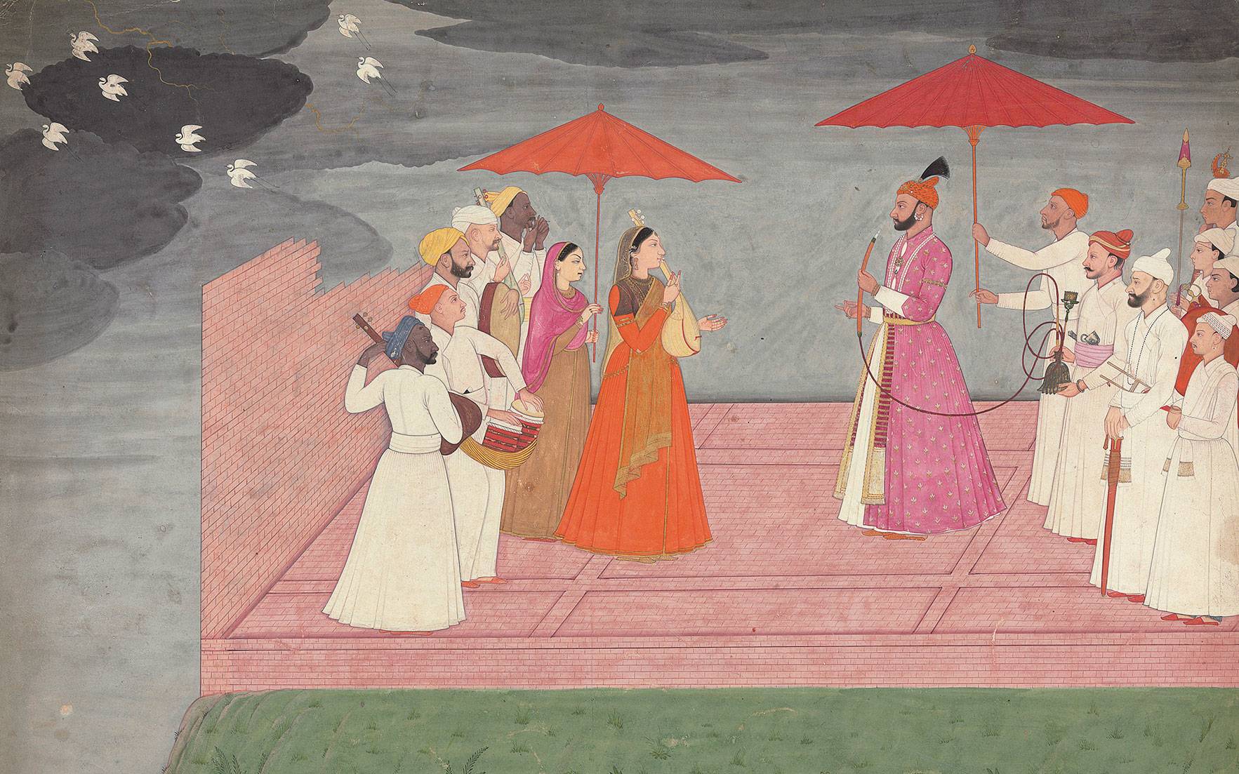 Musicians playing a Raga for Balwant Dev Singh during the Rainy Season, zoomed in
