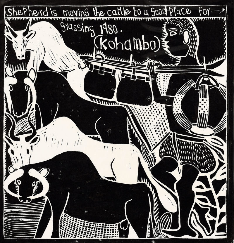 Shepherd is Moving the Cattle to a Good Place for Grasing, zoomed in