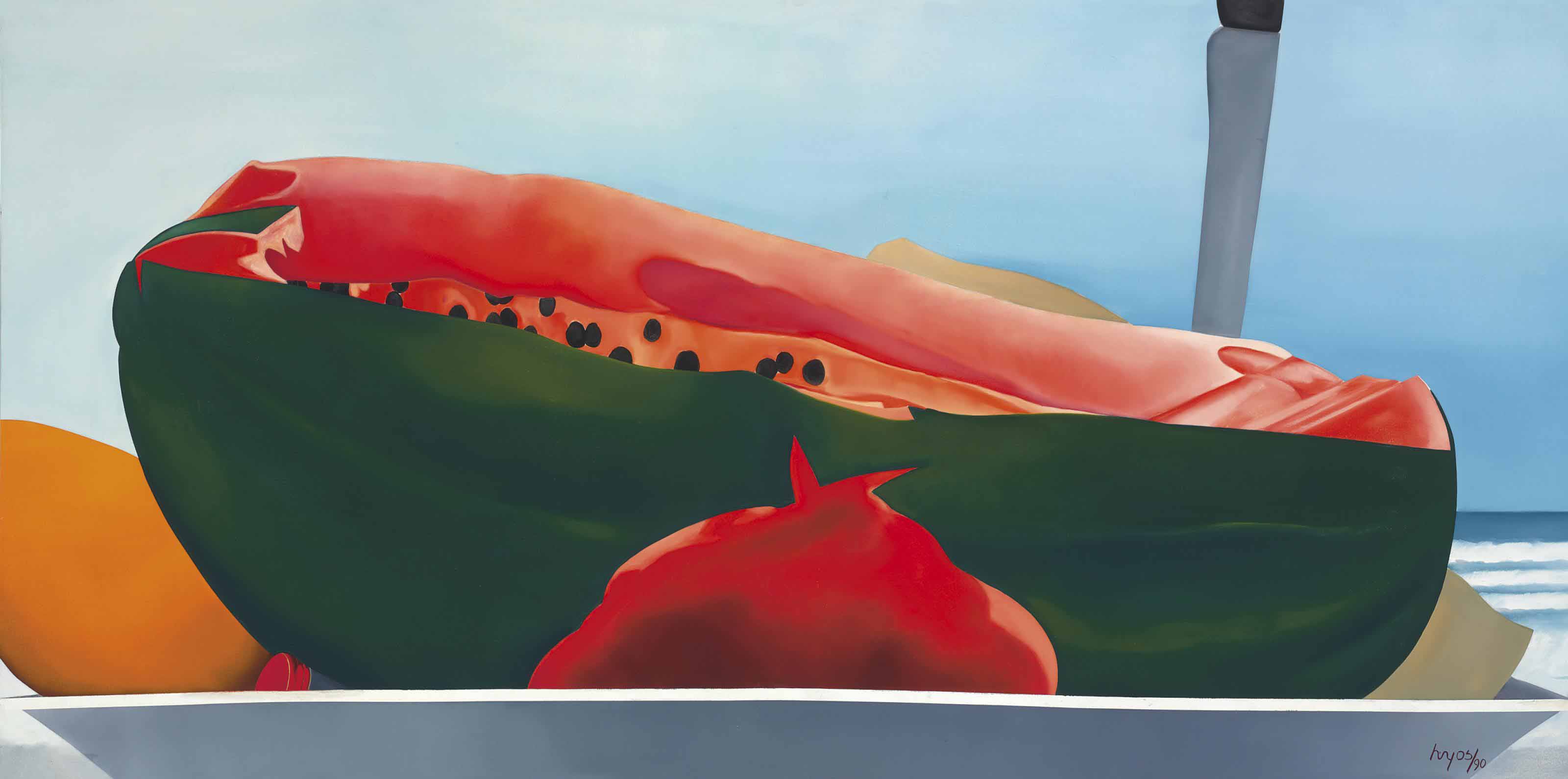 Papaya, Bodegón del Caribe, zoomed in