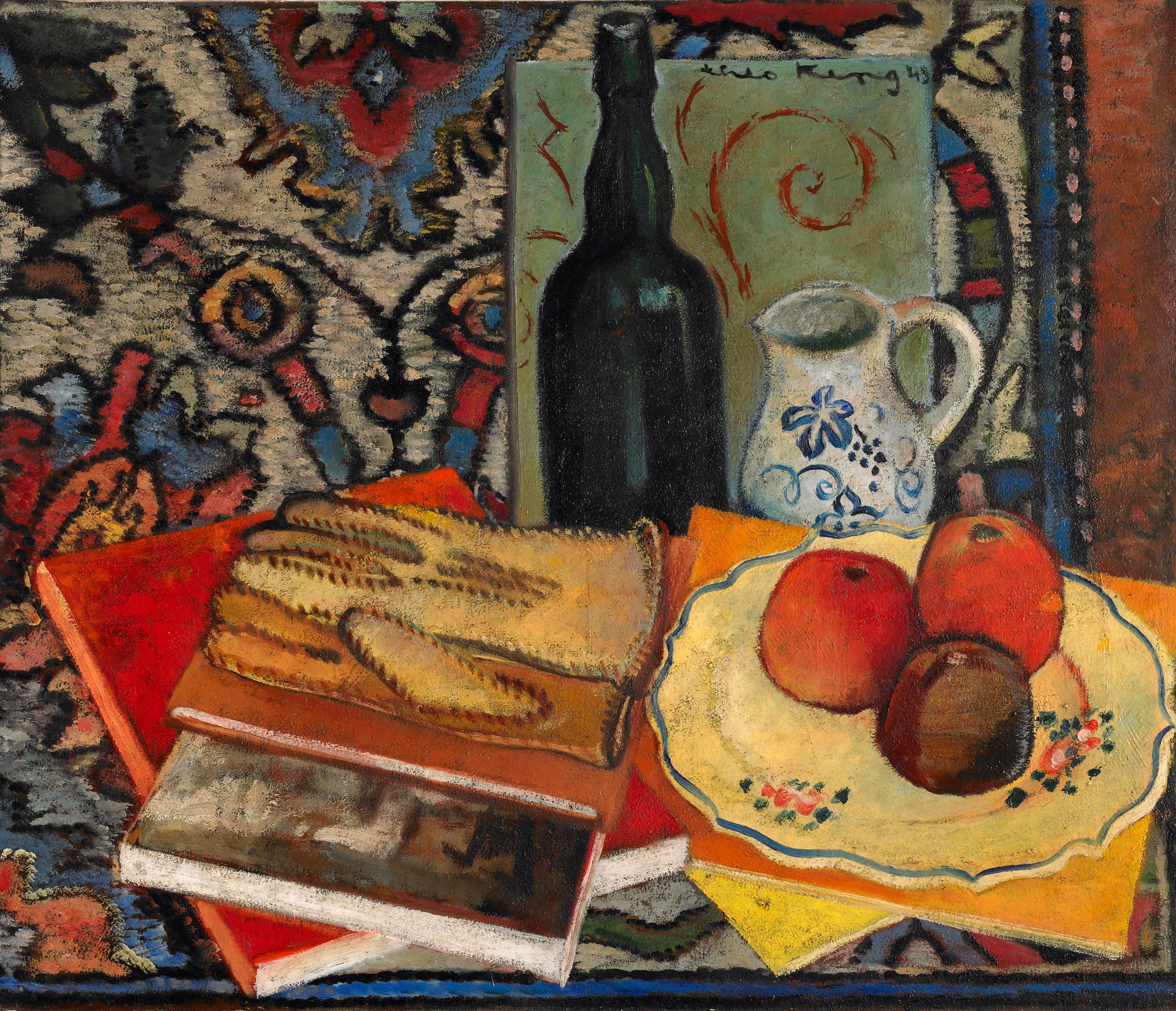 Still life with three apples, zoomed in