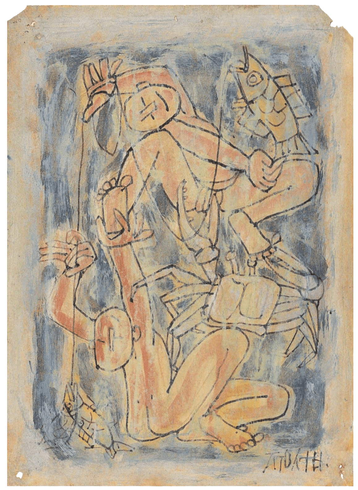 Boys, Fish, and Crab, zoomed in