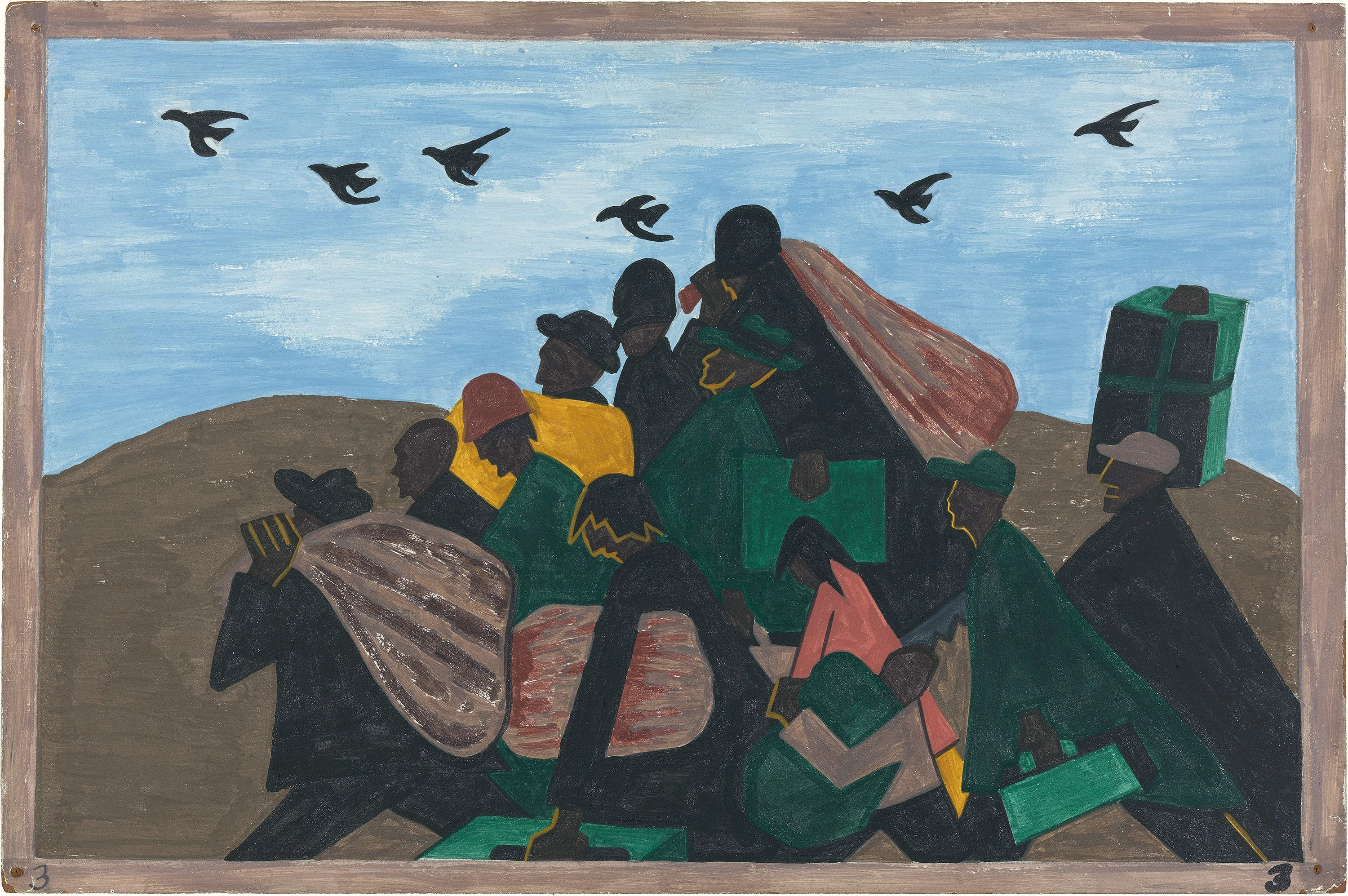 Migration Series No.3:  From every southern town migrants left by the hundreds to travel north, Jacob Lawrence
