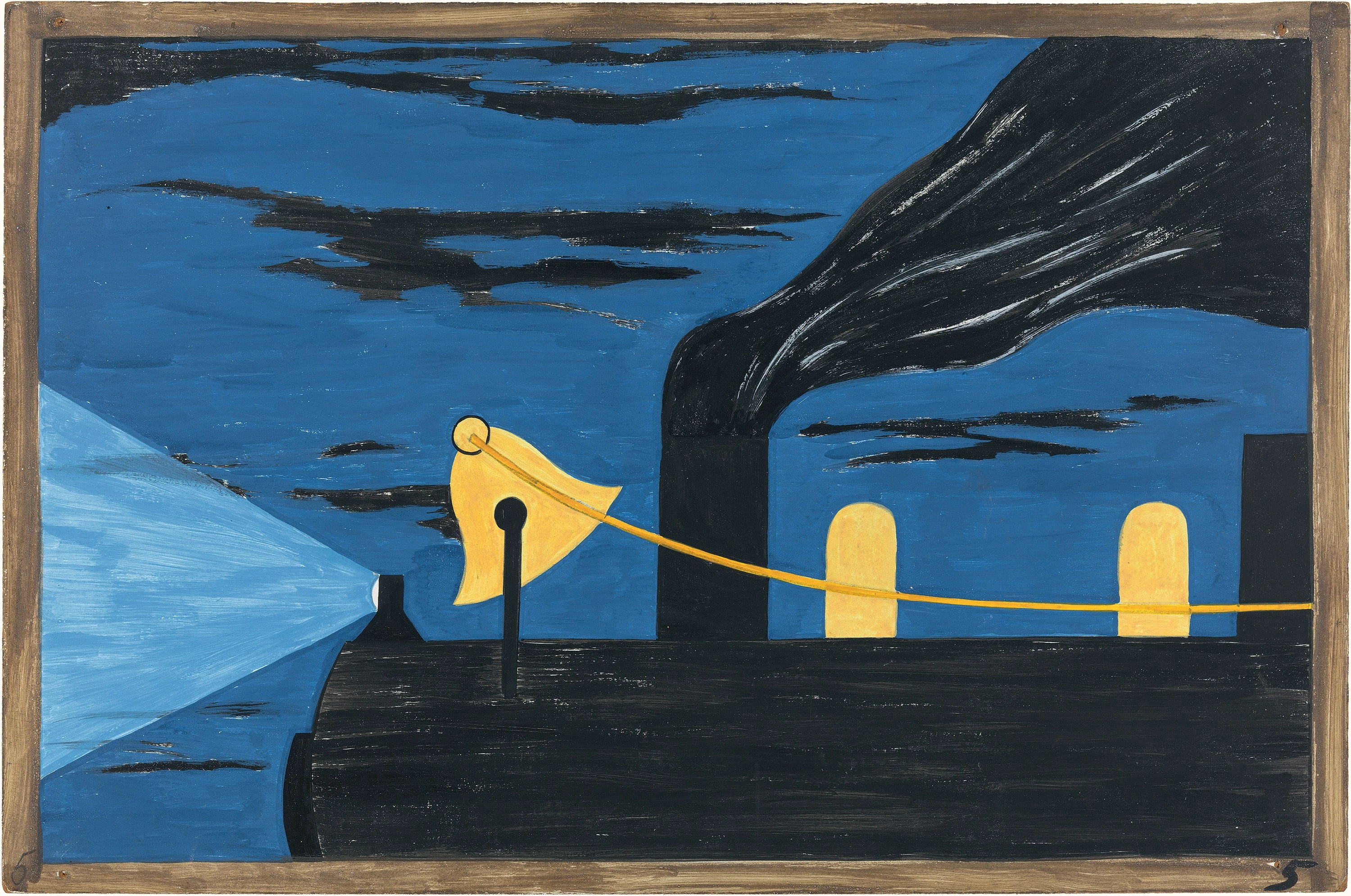 Migration Series No.5: Migrants were advanced passage on the railroads, paid for by northern industry. Northern industry was to be repaid by the migrants out of their future wages, Jacob Lawrence