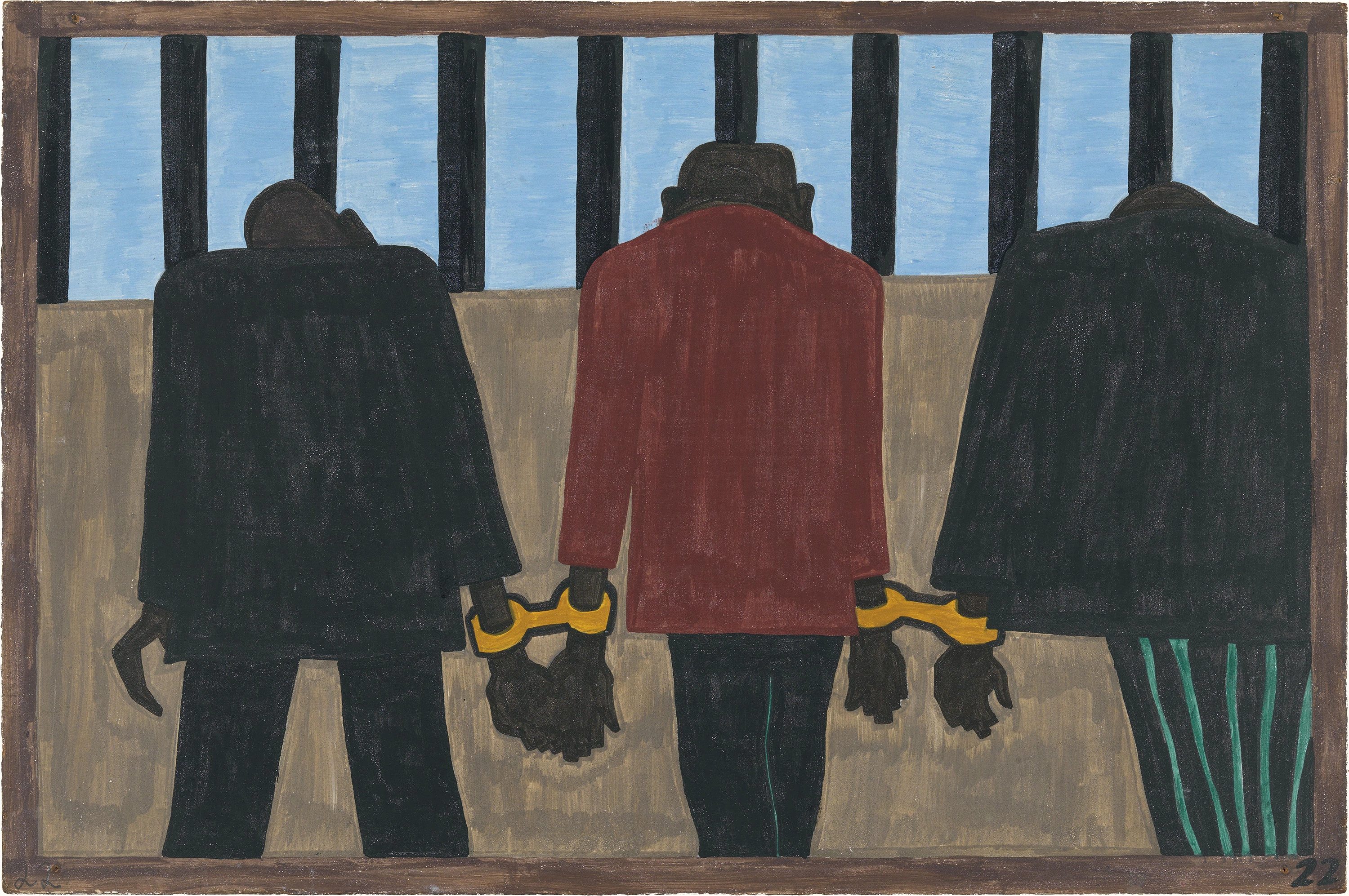 Migration Series No.22: Migrants left. They did not feel safe. It was not wise to be found on the streets late at night. They were arrested on the slightest provocation, Jacob Lawrence