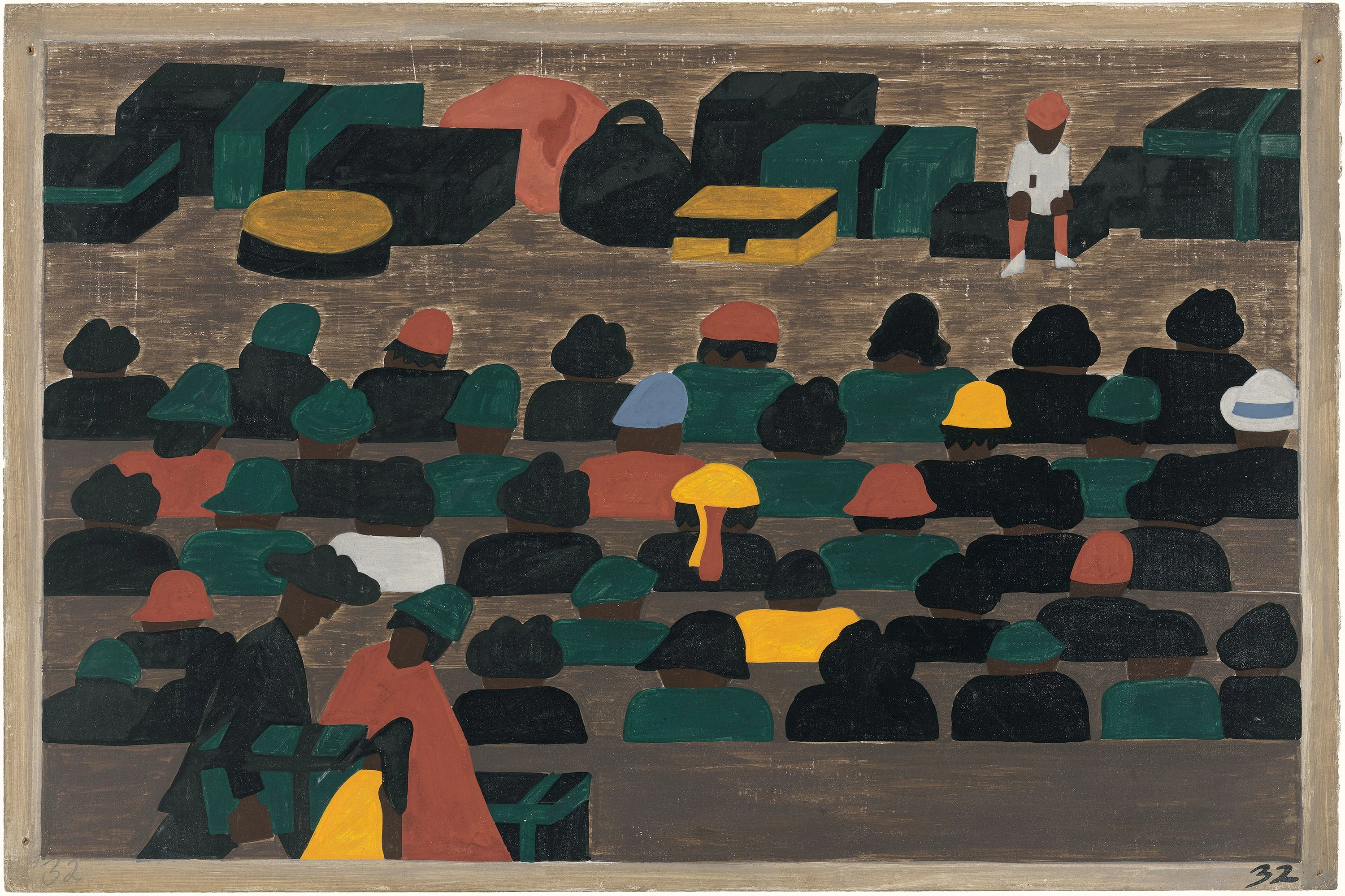 Migration Series No.32: The railroad stations in the South were crowded with northbound travelers, Jacob Lawrence