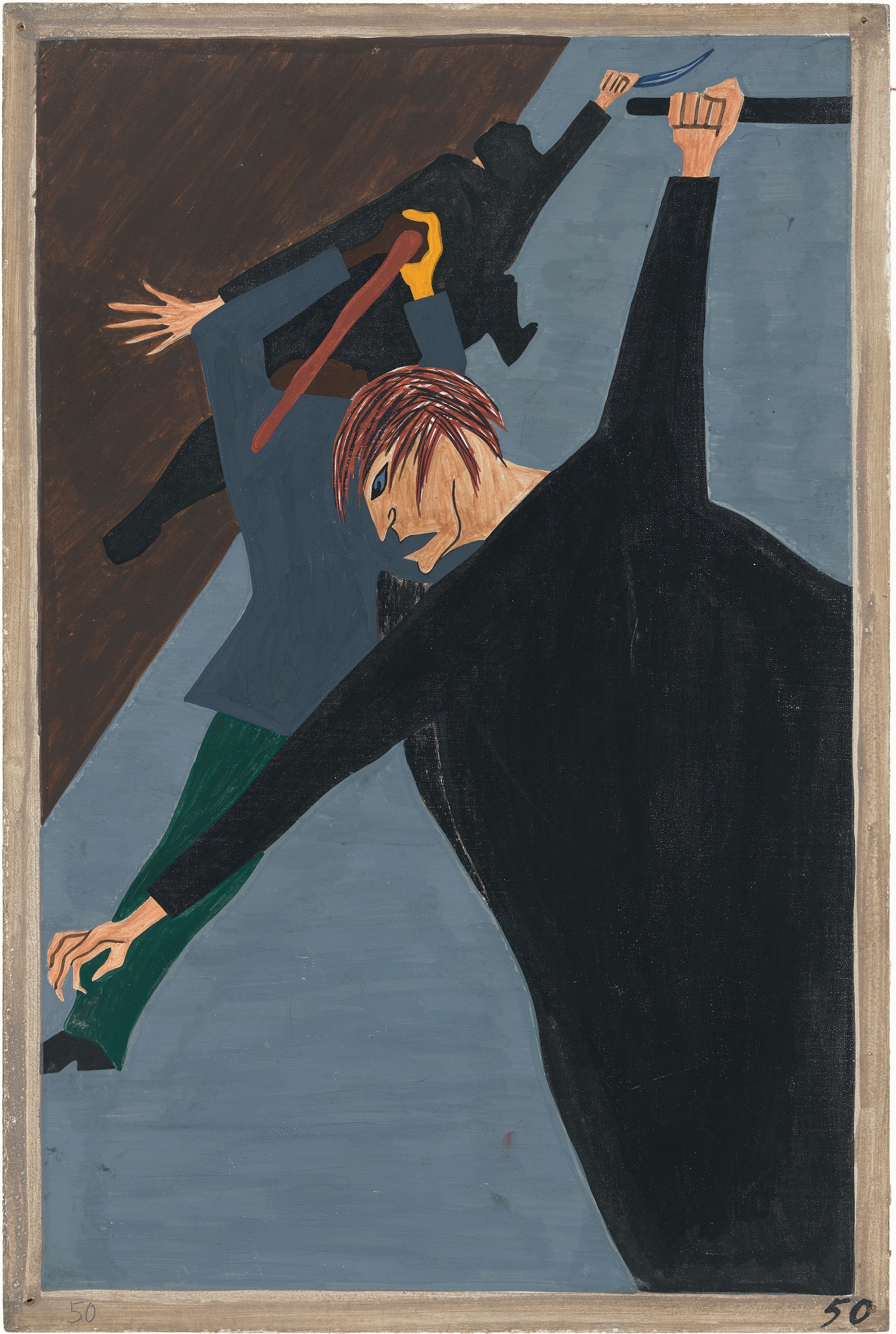 Migration Series No.50: Race riots were numerous. White workers were hostile toward the migrant who had been hired to break strikes, zoomed in