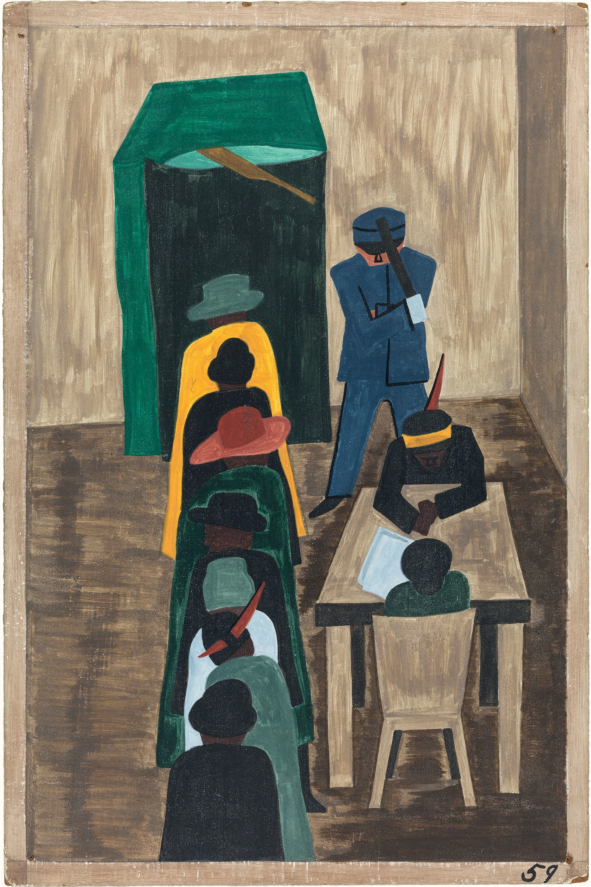 Migration Series No.59: In the North they had the freedom to vote, Jacob Lawrence