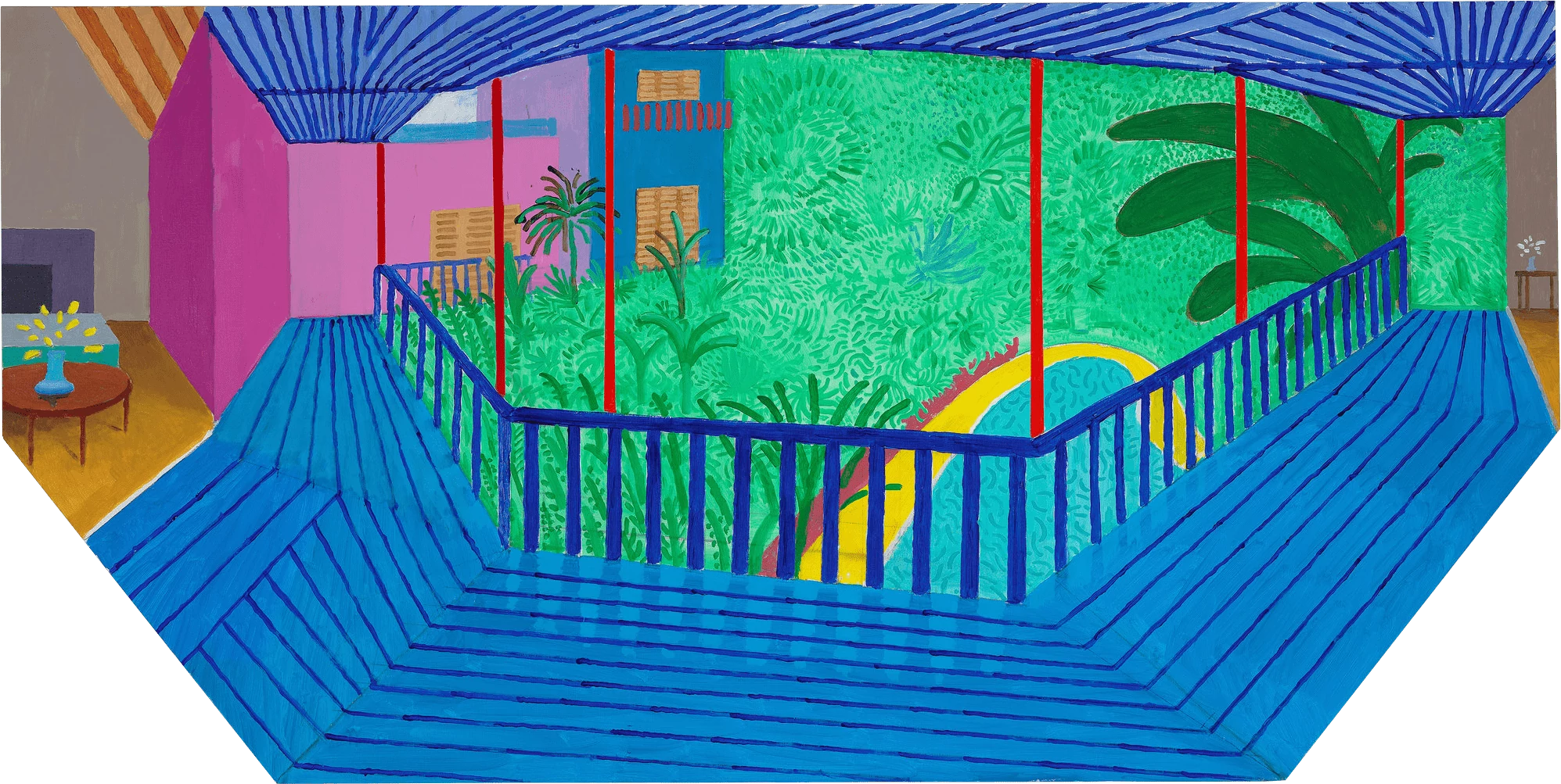 A Bigger Interior With Blue Terrace and Garden, David Hockney