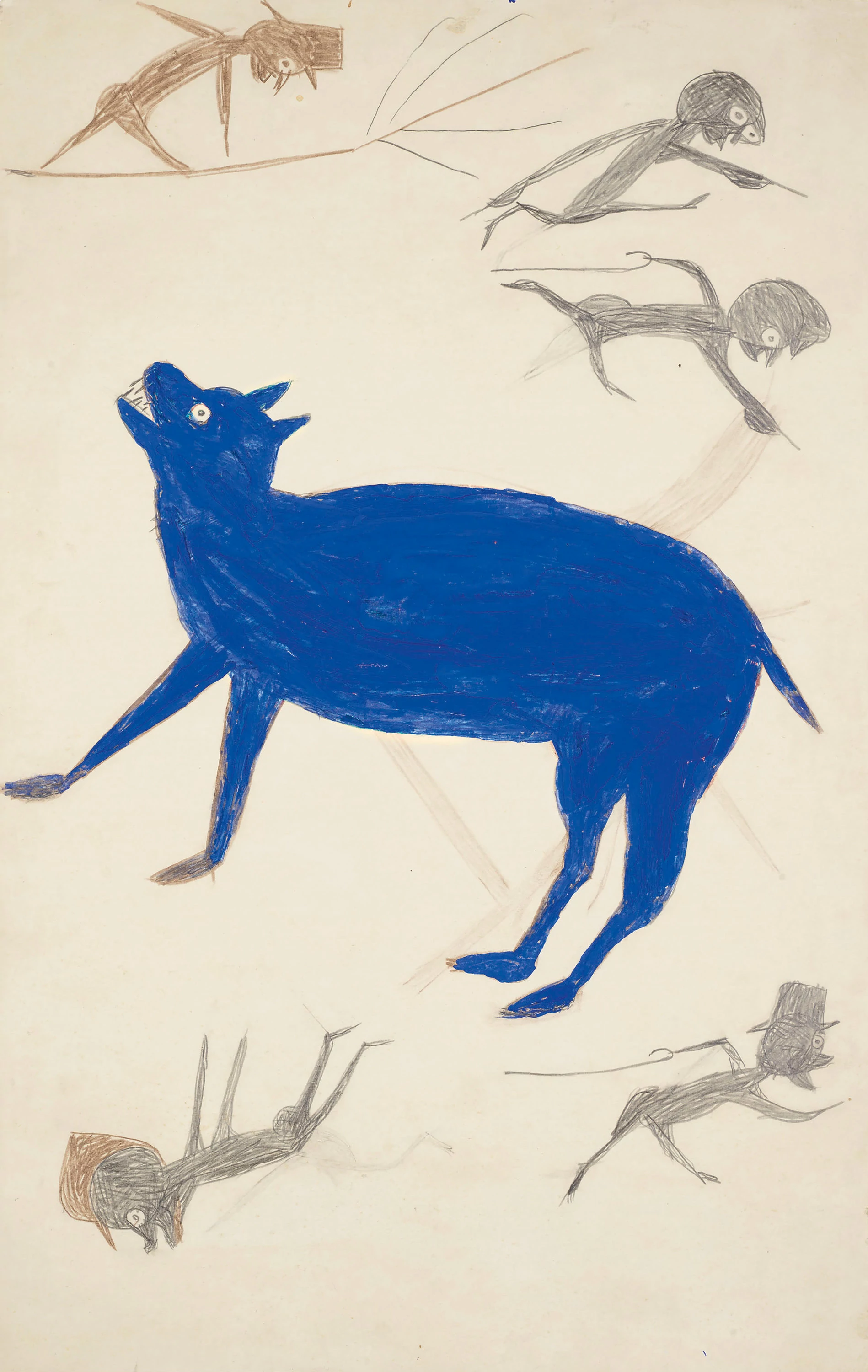 Blue Animal with Five Figures, Bill Traylor