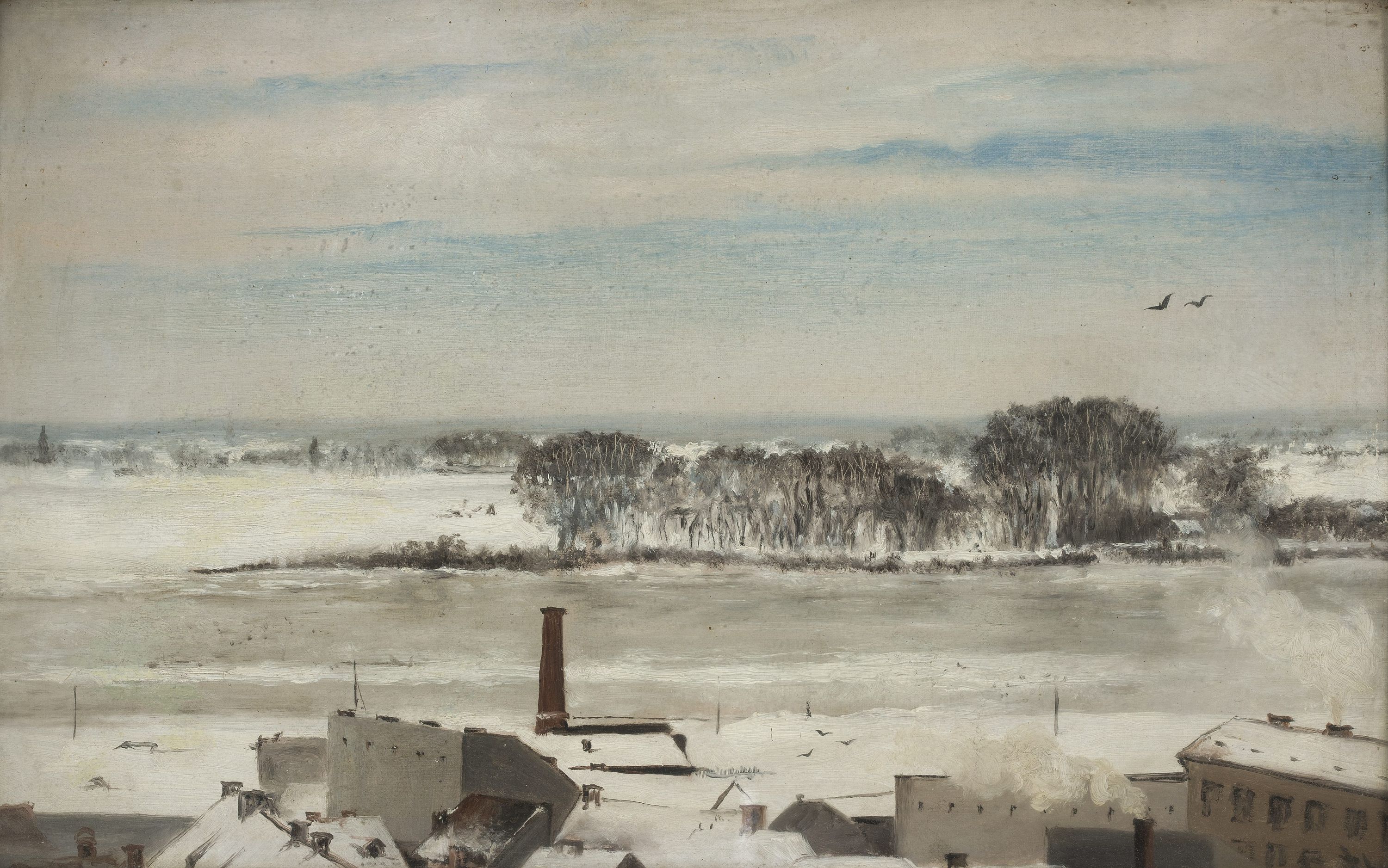 View from the Conservatory (Saska Kępa during winter), zoomed in