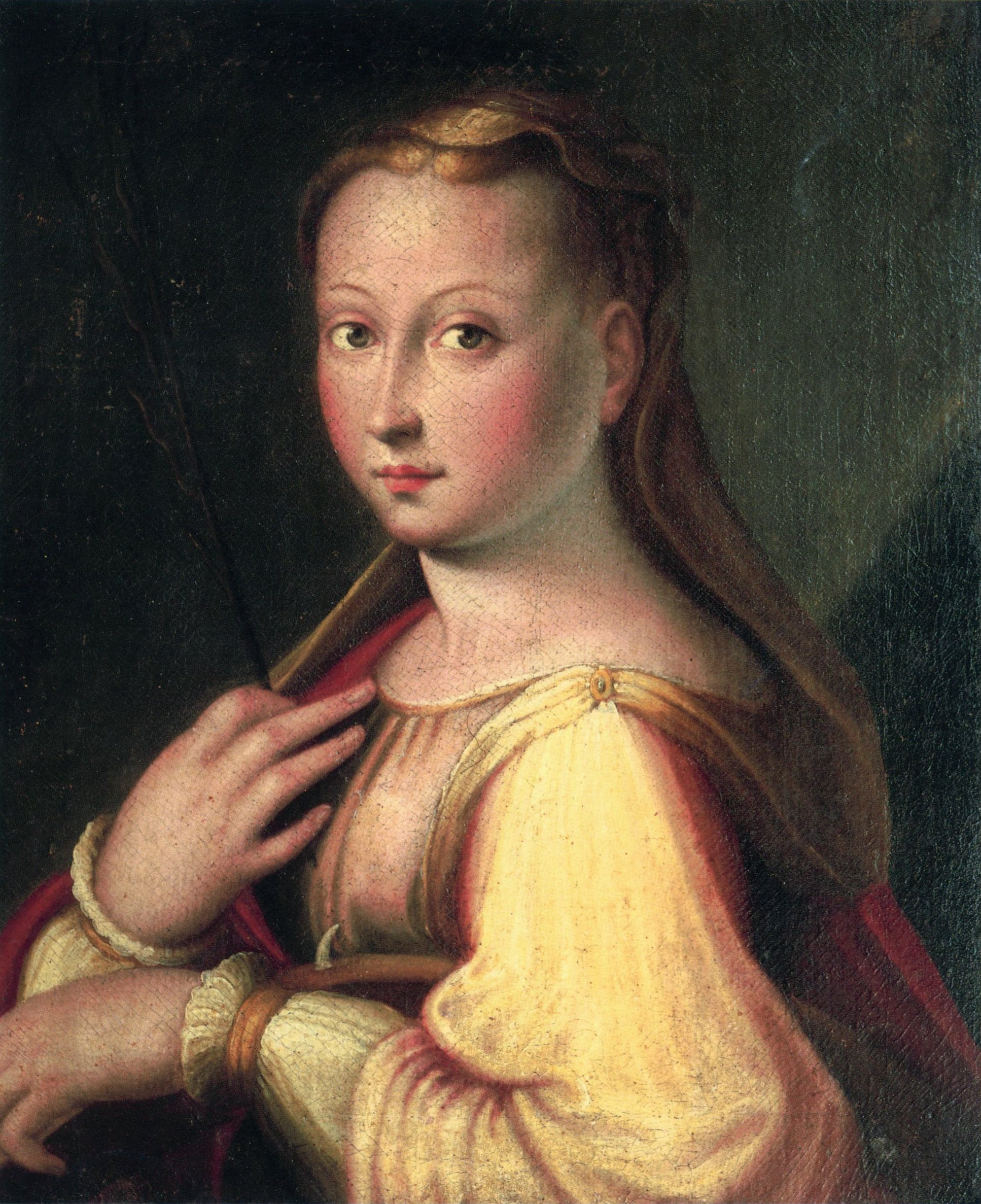 Self-portrait as Saint Catherine of Alexandria (Presumed), zoomed in