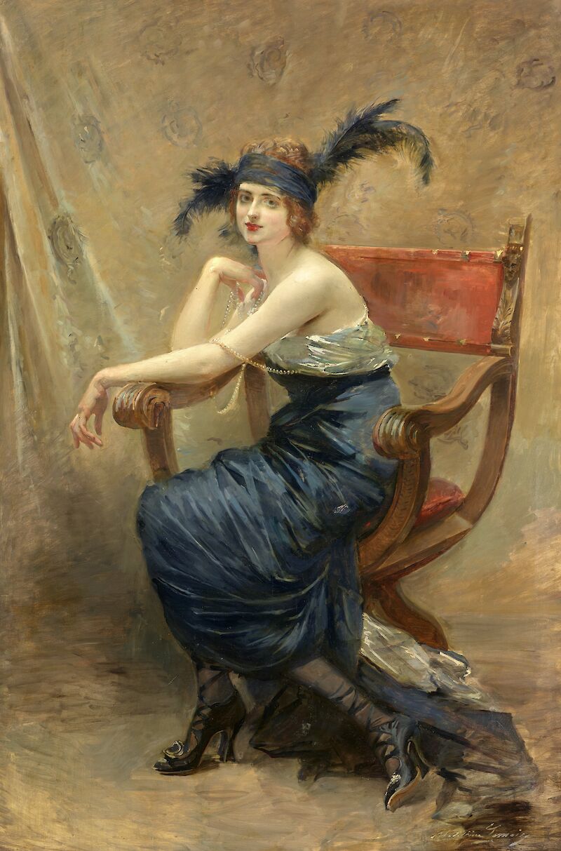 Woman seated in a Dagobert armchair scale comparison