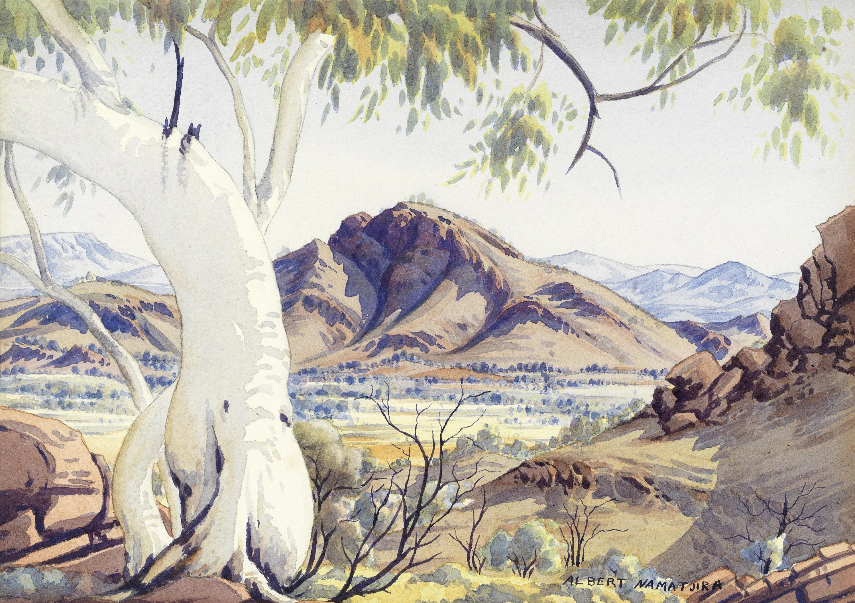 A ghost gum on Washwood Stn. (Mt. Bowman) near Haasts Bluff, Central Australia, Albert Namatjira