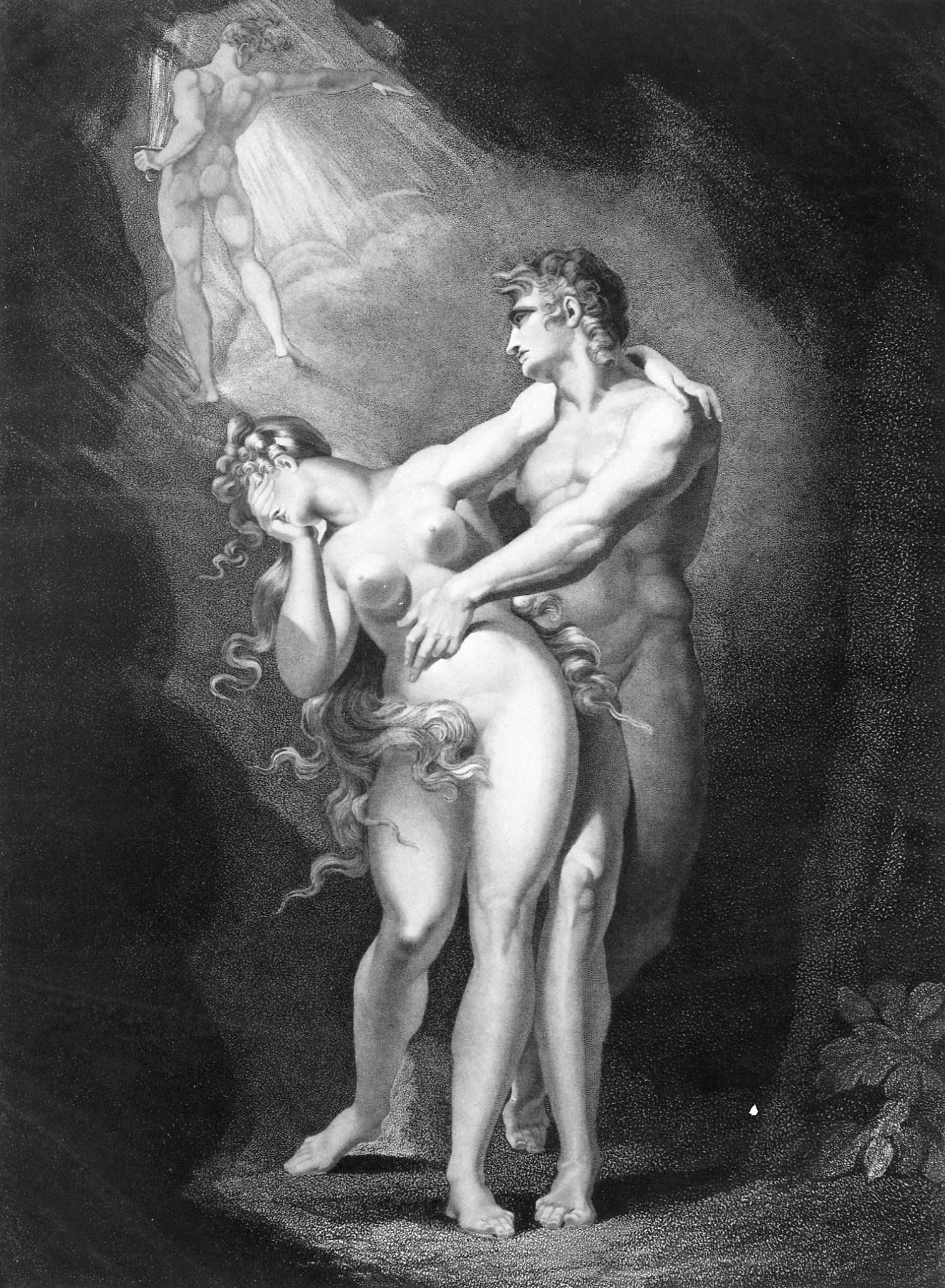 The dismission of Adam and Eve from Paradise, zoomed in