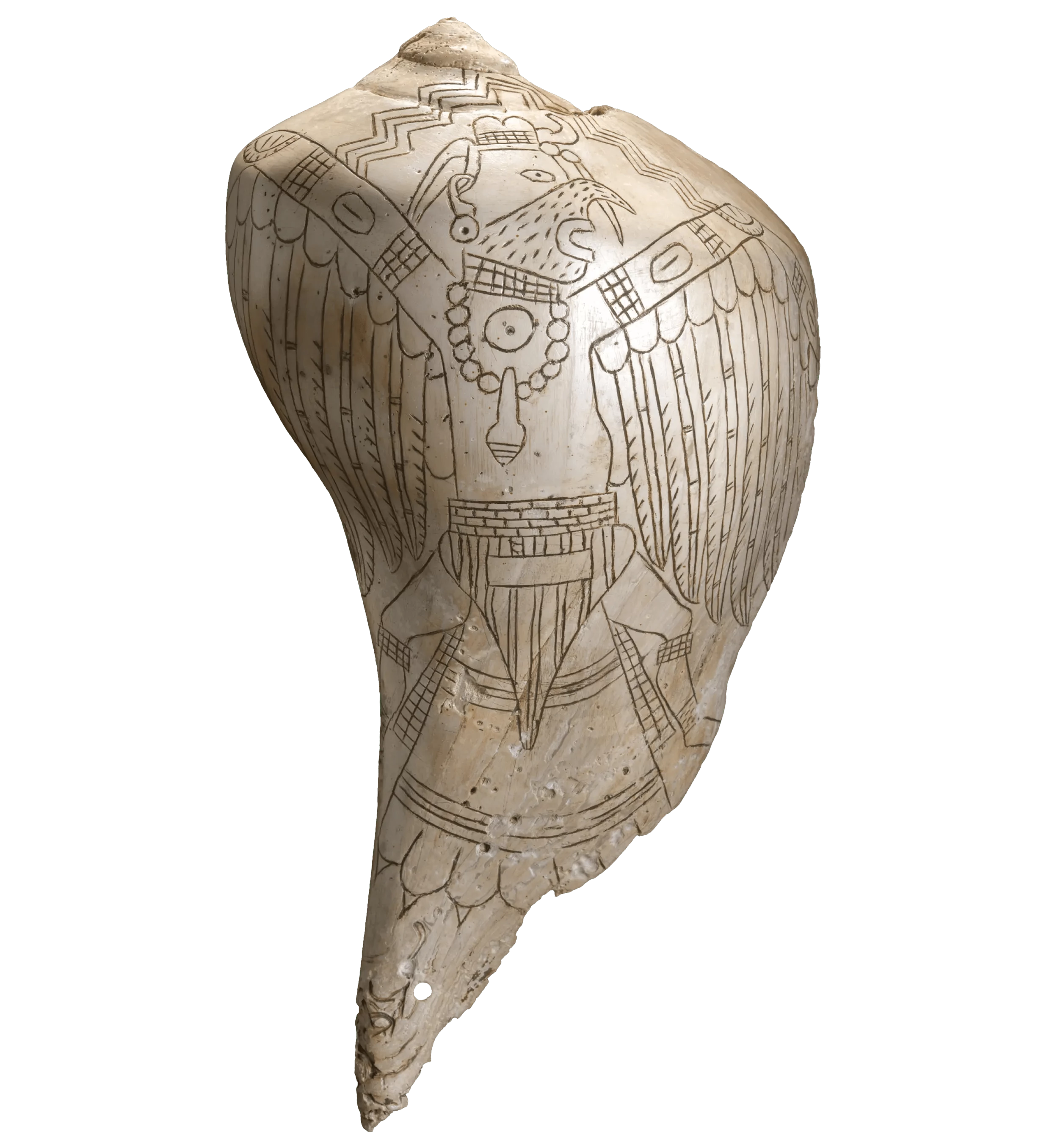 Engraved Whelk Shell Depicting Birdman, Mississippian Culture