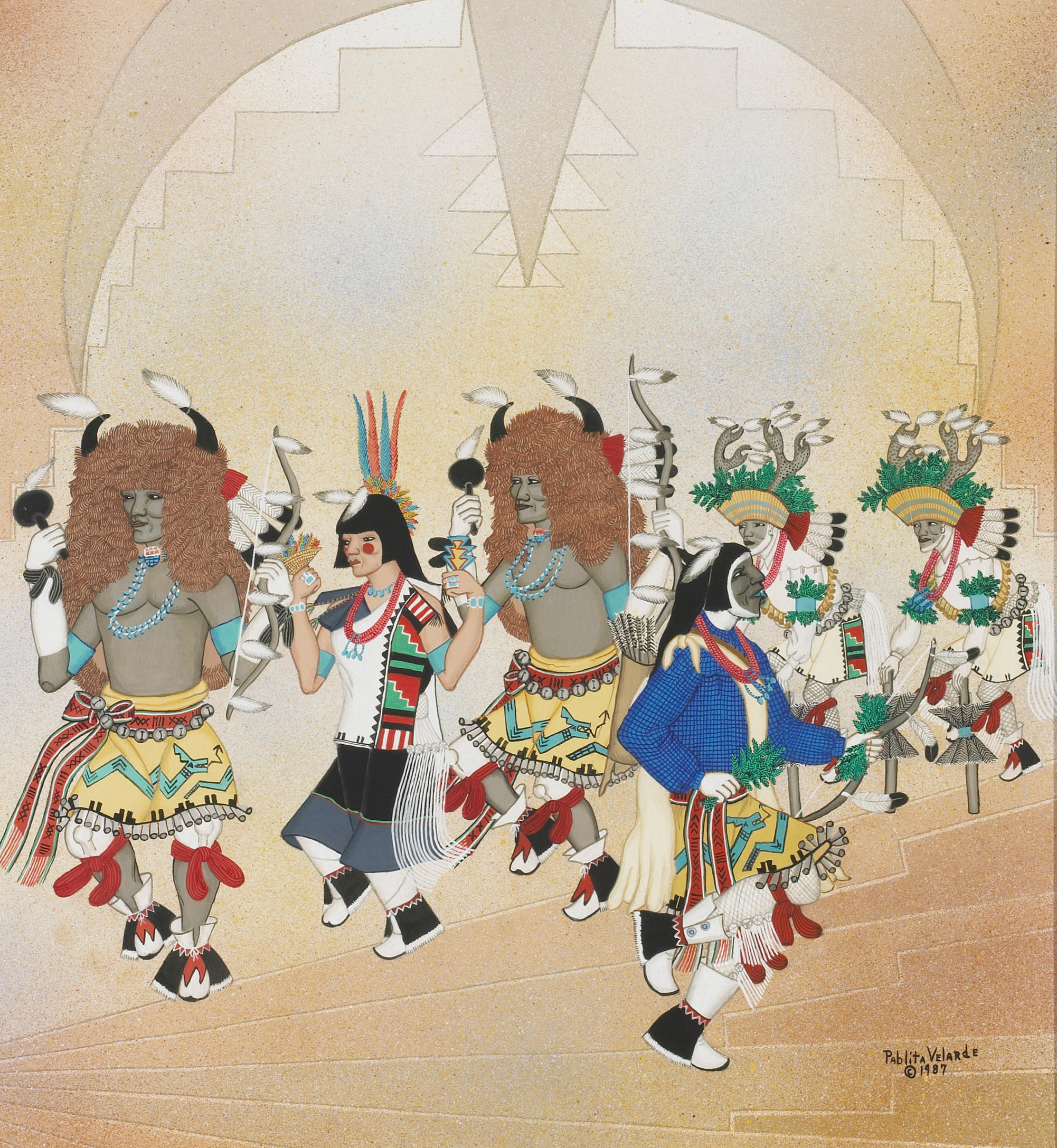 Six Pueblo Dancers, zoomed in