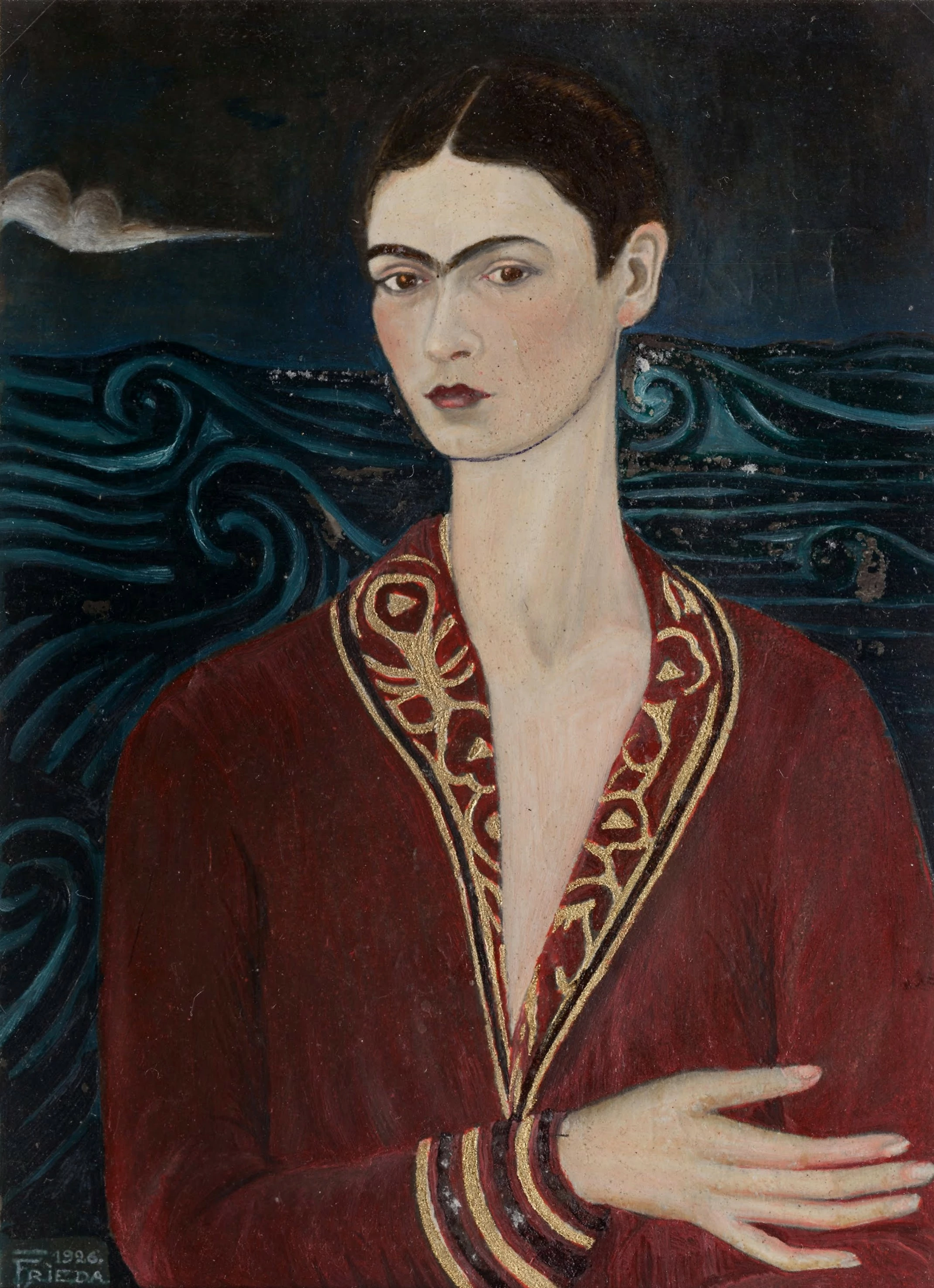 Self-portrait wearing a velvet dress, Frida Kahlo