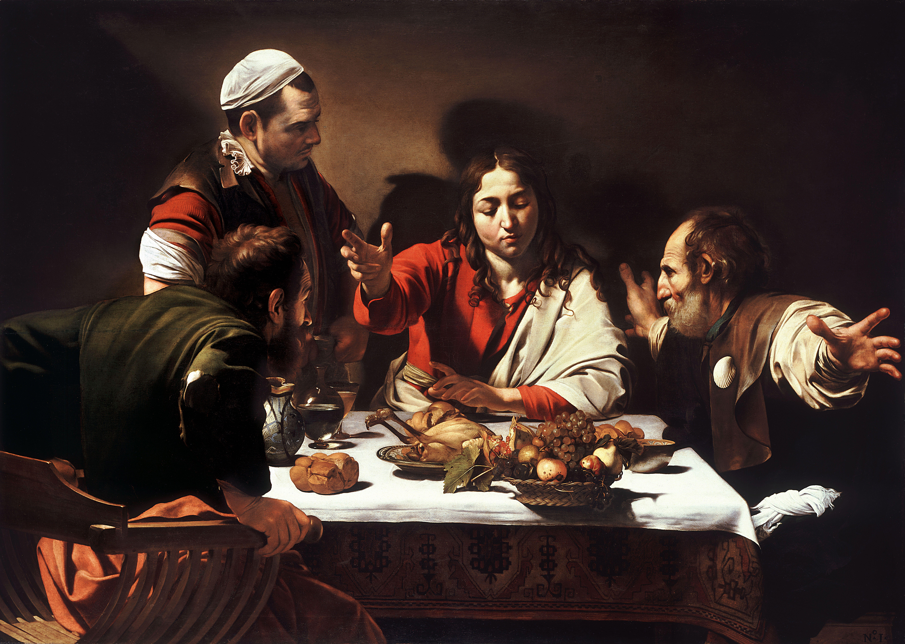 Supper at Emmaus (1602), zoomed in