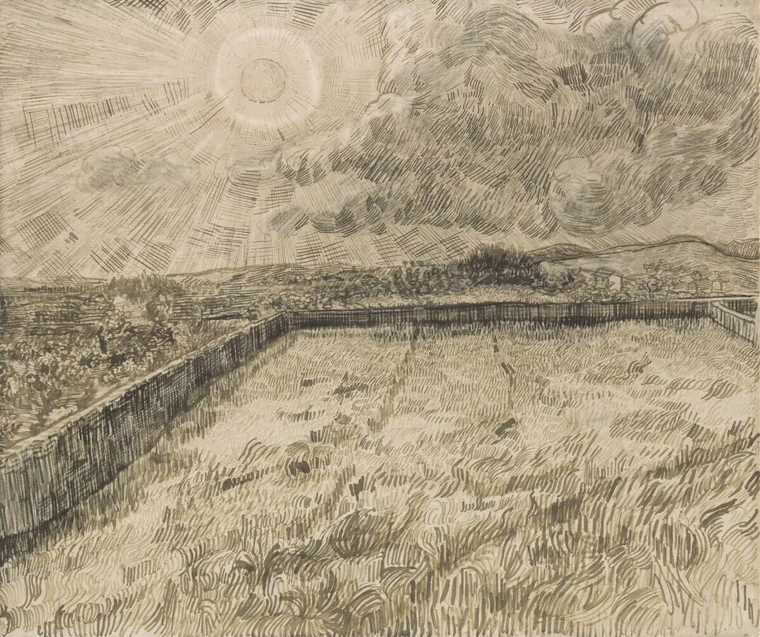 Sun over Walled Wheat Field, Vincent Van Gogh