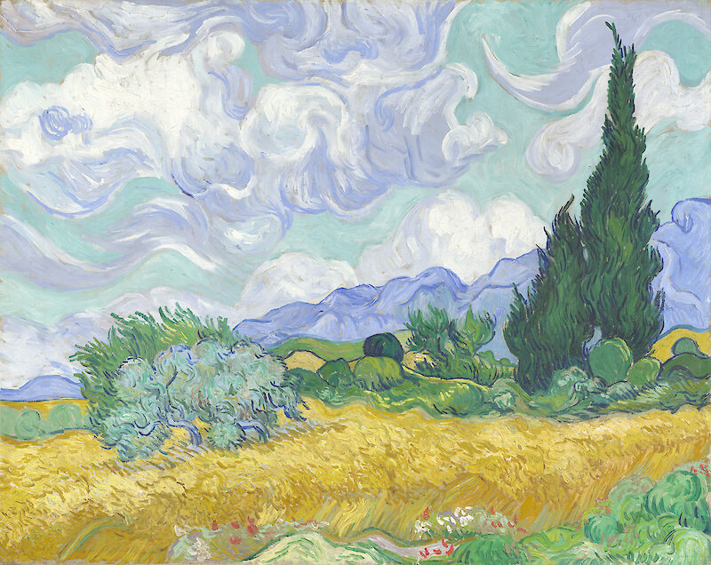 A Wheatfield, with Cypresses (September 1889) scale comparison