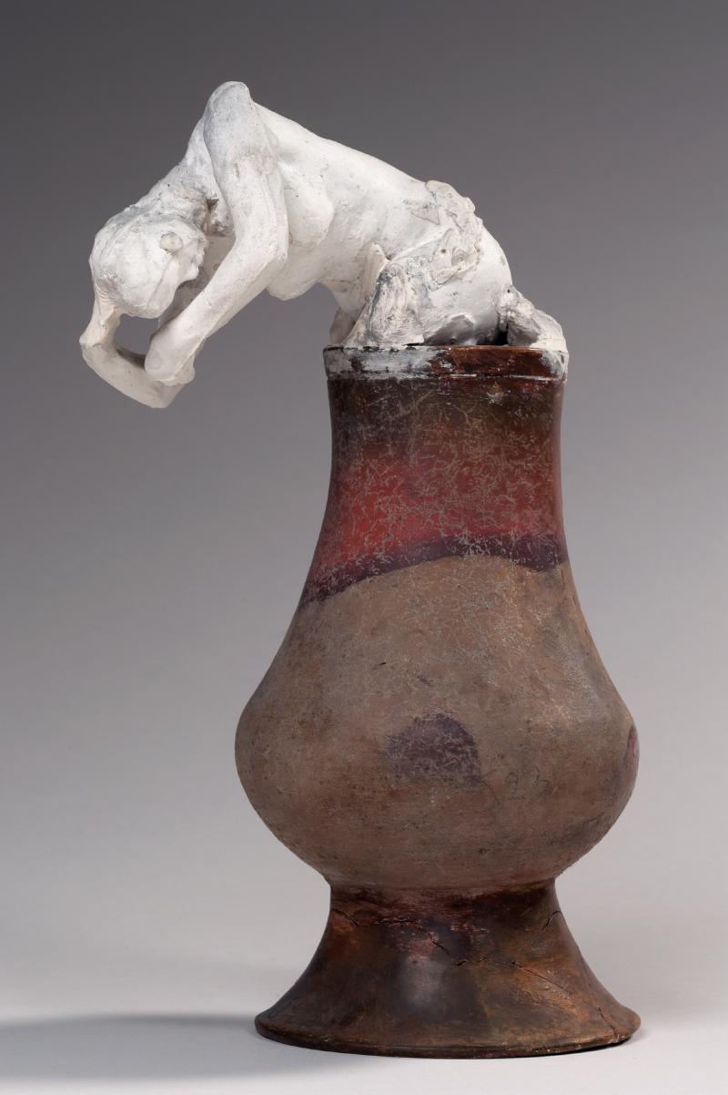 Assembly: Female nude Slavic woman's head emerging from a Vase, zoomed in